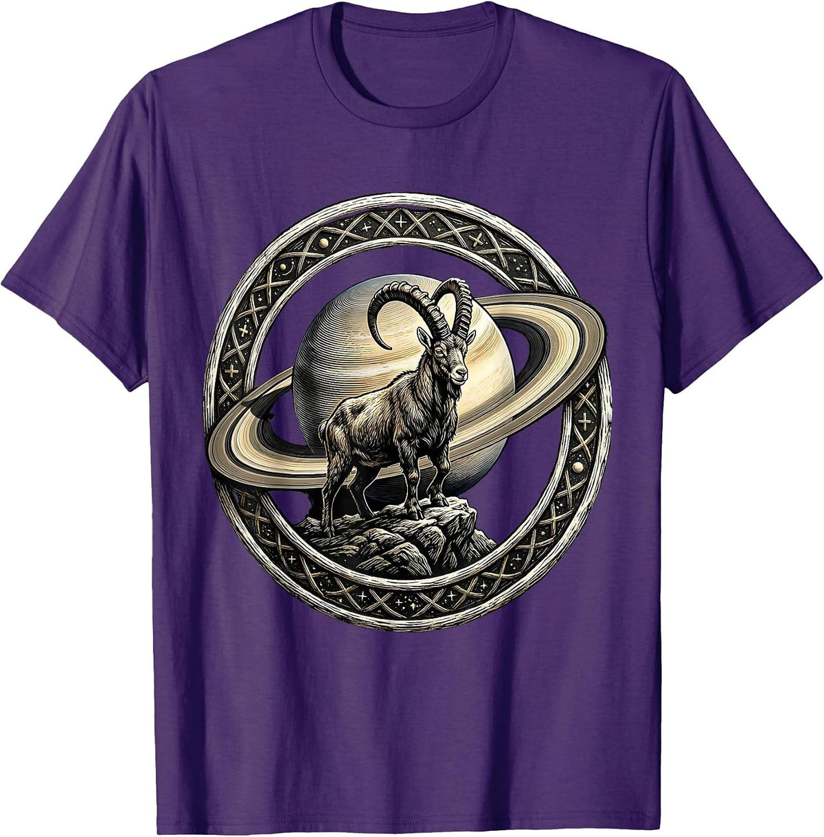 Men's Capricorn Goat Silhouette Saturn Zodiac Design T-Shirt - Purple
