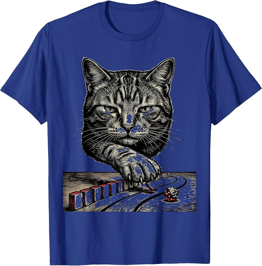 Cat Side Quest Woodcut Engraving RPG Gamer Gift T-Shirt - Royal Blue