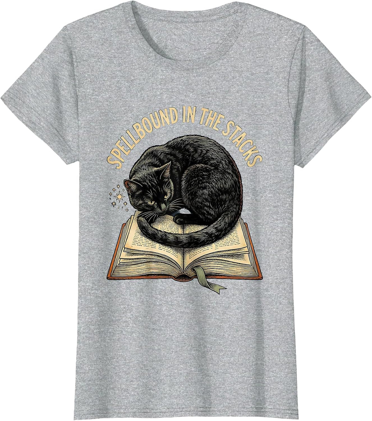 Spellbound In The Stacks Funny Book Lover Halloween Reader T-Shirt - Heather Grey