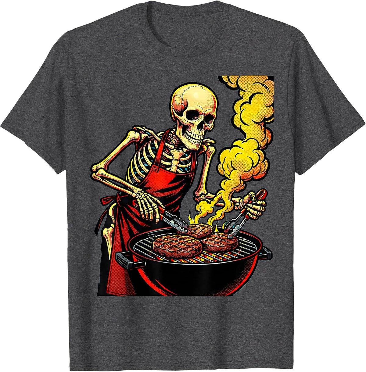 Dad Skeleton Halloween BBQ Grill Graphic T-Shirt - Dark Heather Grey