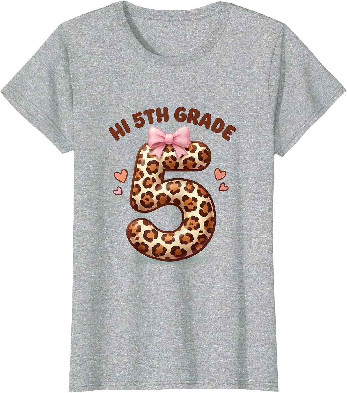 Hi 5th Grade Cute Kawaii Leopard Teacher Back To School T-Shirt - Heather Grey