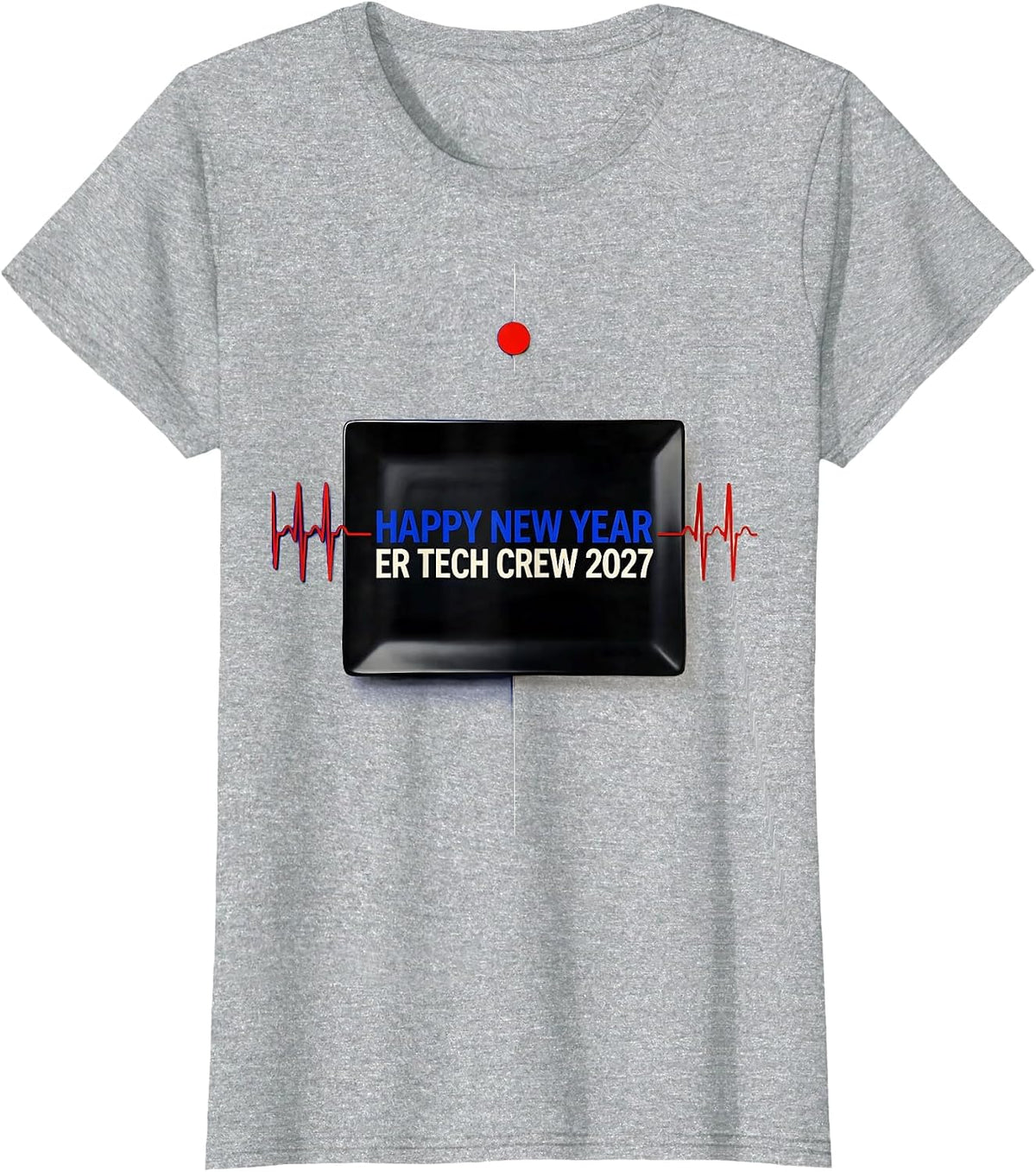 Women's Happy New Year, ER Tech Crew 2027 Geometric Healthcare T-Shirt - Heather Grey