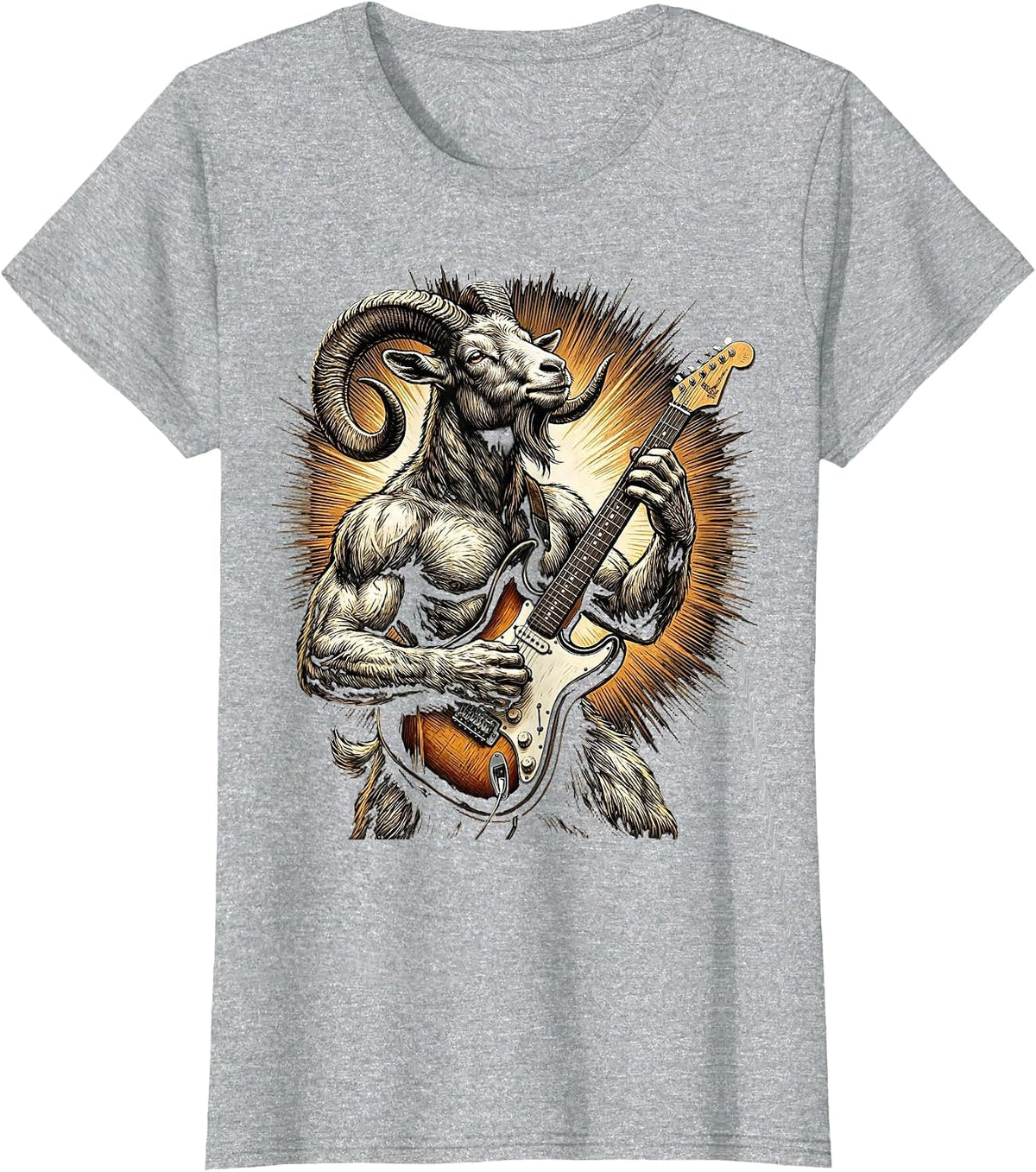 Women's Goat Rocking Electric Guitar On Stage T-Shirt - Heather Grey