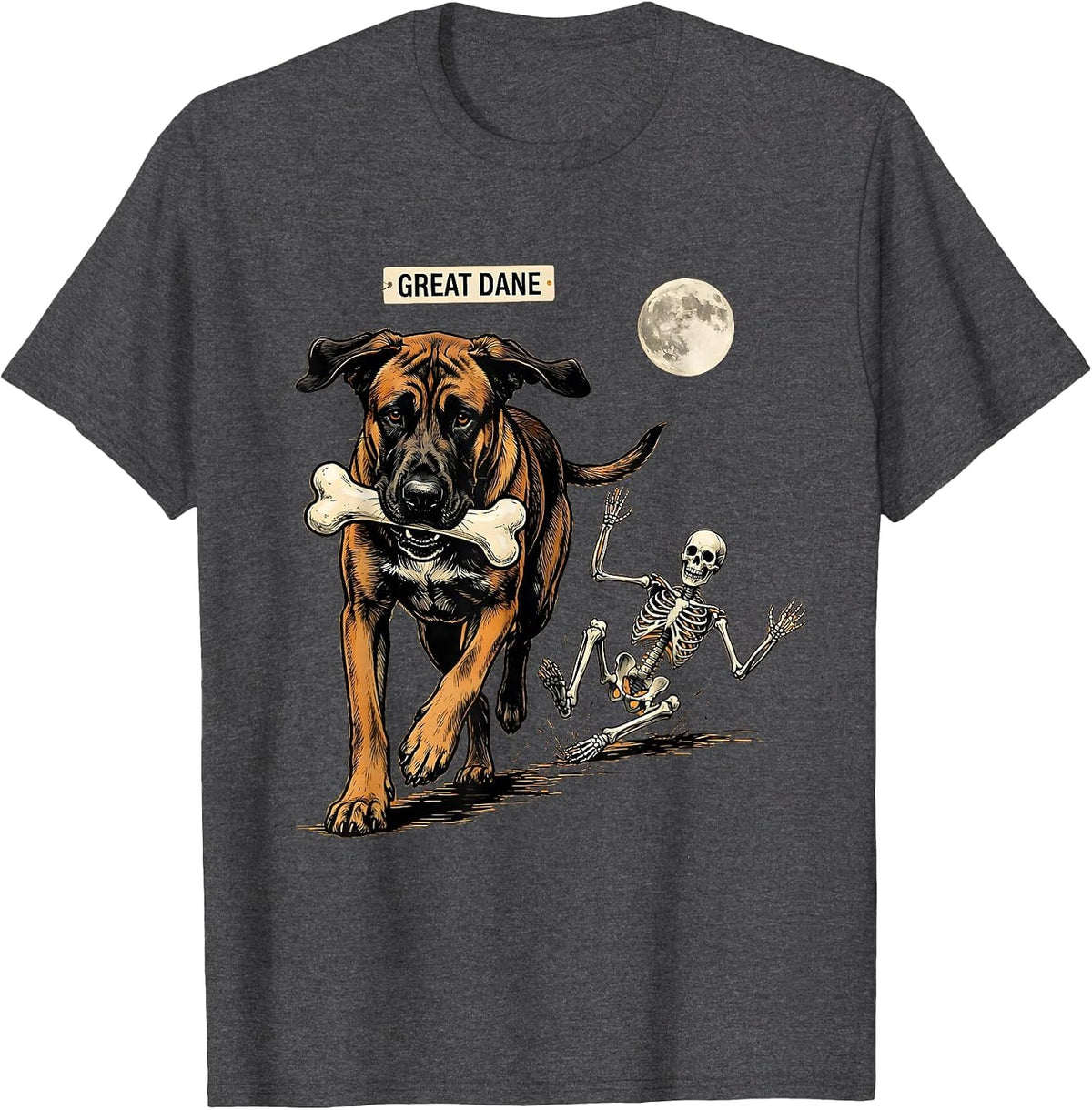 Men's Great Dane Funny Skeleton Chasing Halloween Dog Mom Pet T-Shirt - Dark Heather Grey