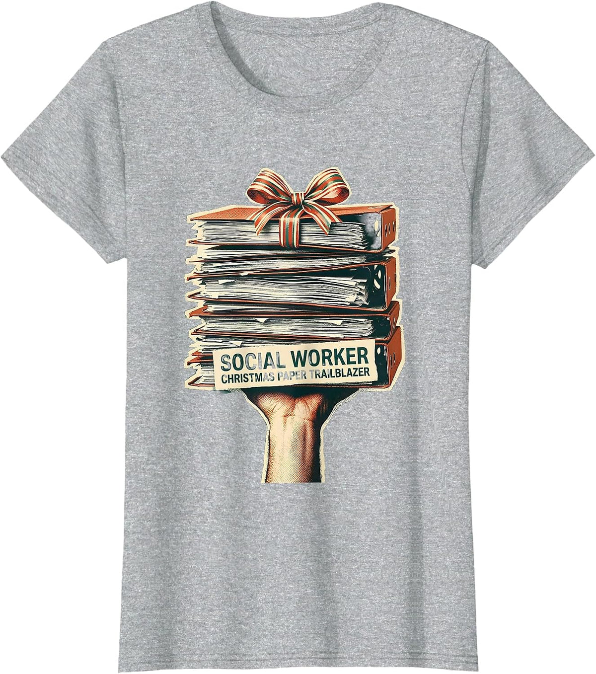 Social Worker, Christmas Paper Trailblazer Funny T-Shirt - Heather Grey