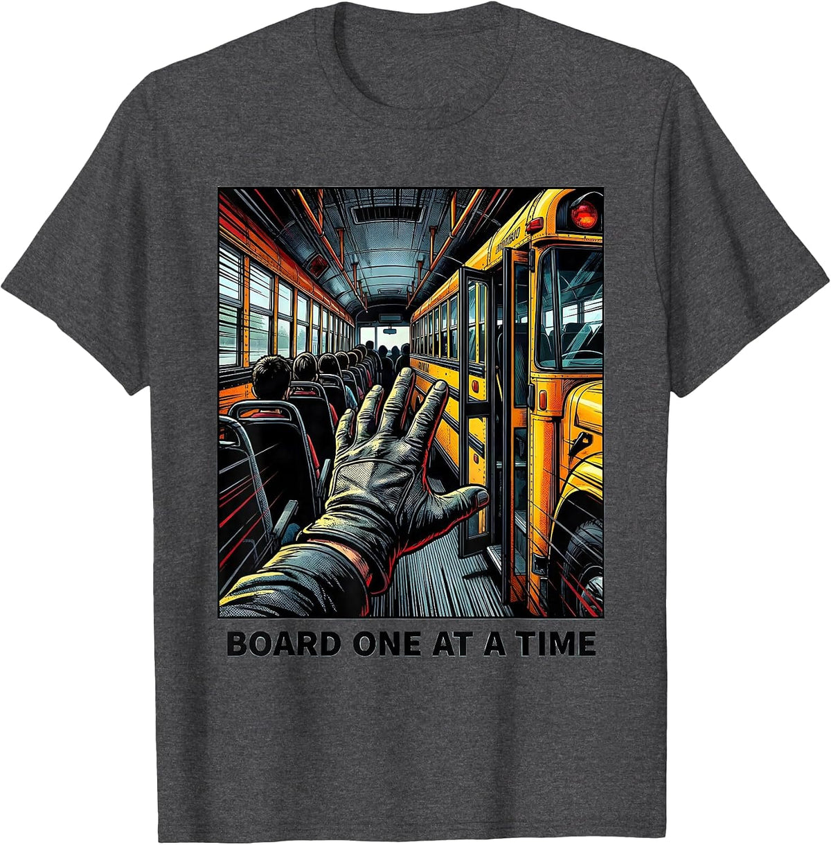 Men's Board One At A Time Comic Book School Bus Driver Humor T-Shirt - Dark Heather Grey