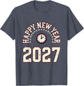 Happy New Year 2027 Sparkle Varsity Midnight Clock Party T-Shirt - Heather Blue