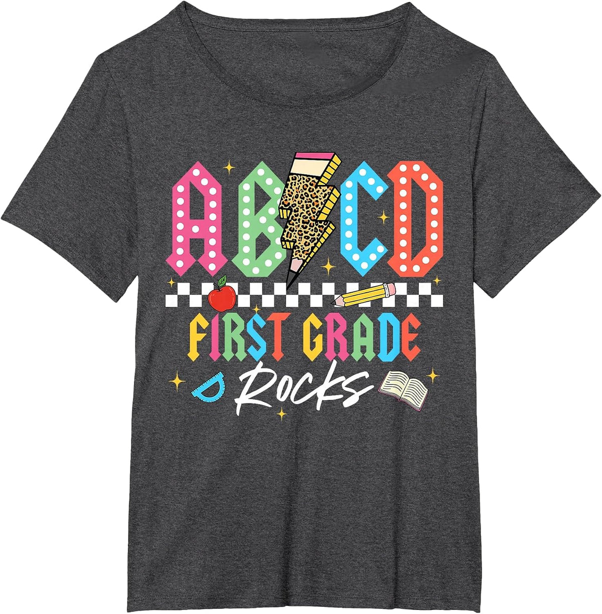 1st Grade Rocks Teacher Back to School ABCD Rocks First Day T-Shirt - Dark Heather Grey