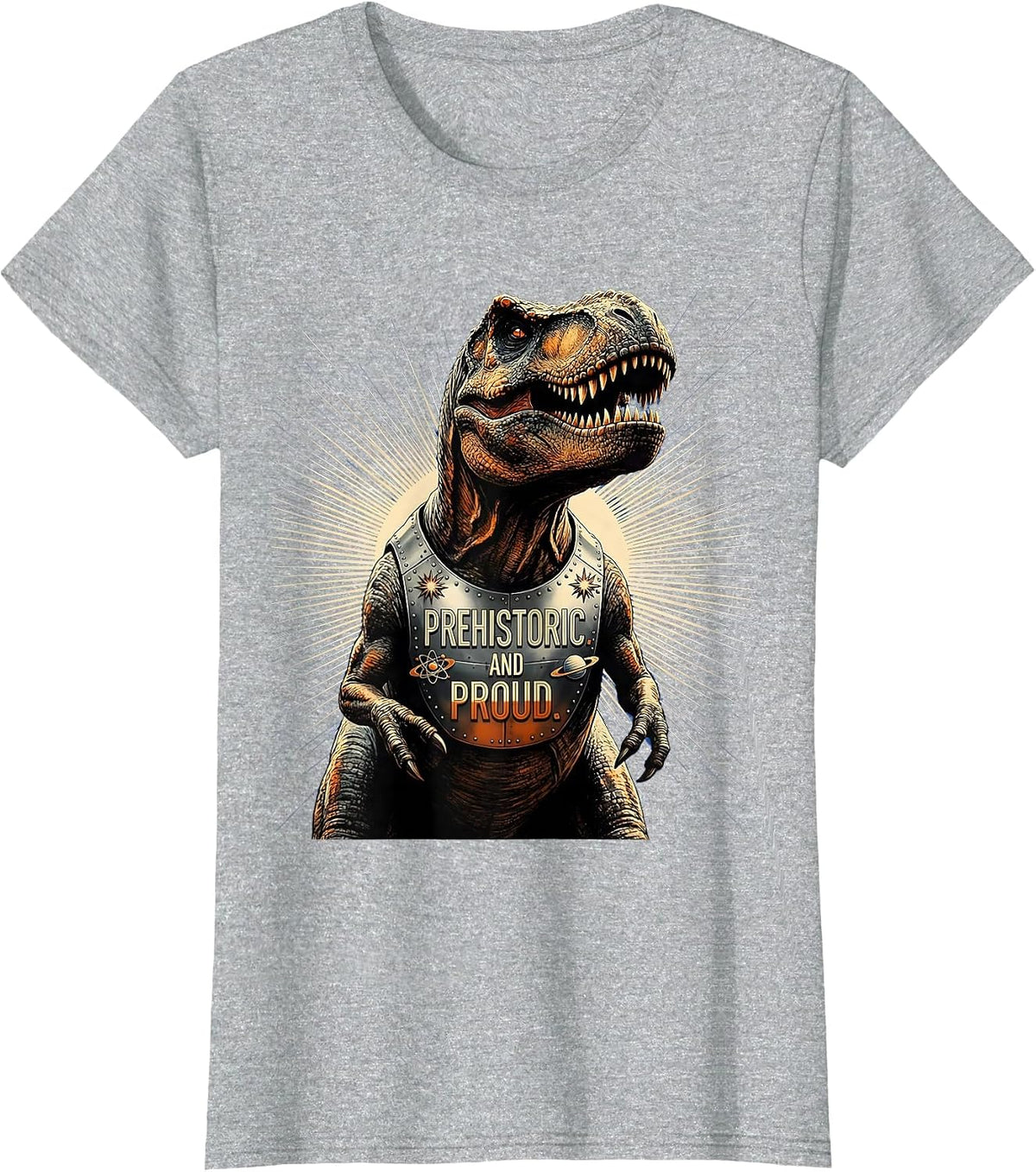 Prehistoric and Proud Dinosaur Graphic Design T-Shirt - Heather Grey