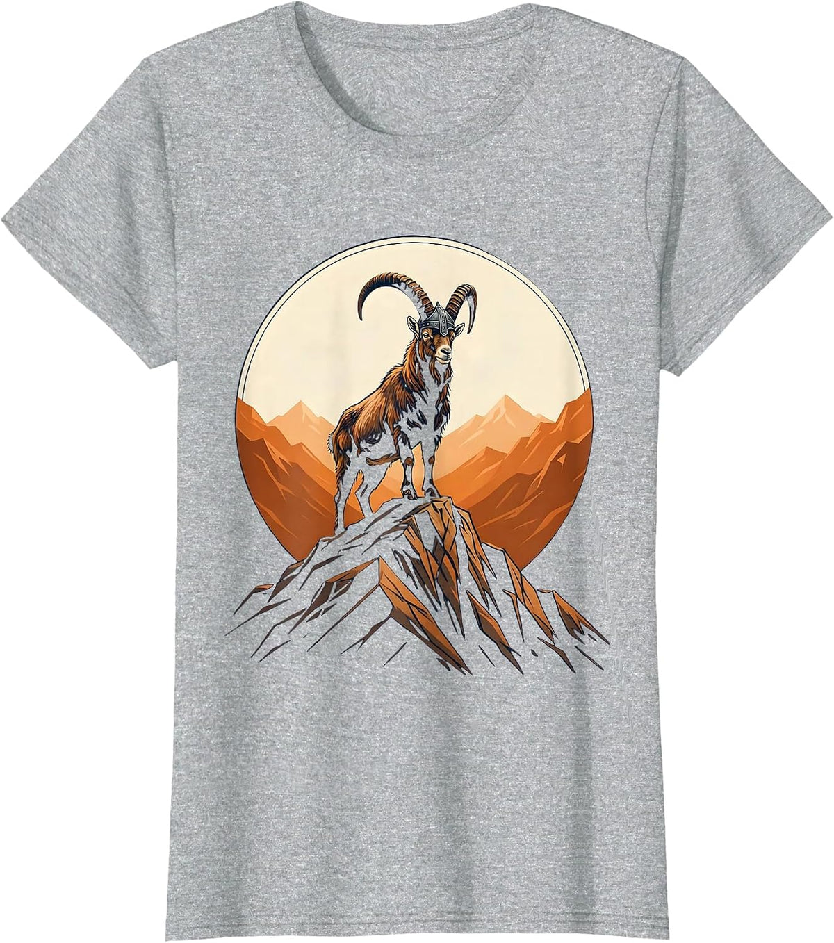 Women's Bearded Viking Goat Graphic Tee T-Shirt - Heather Grey