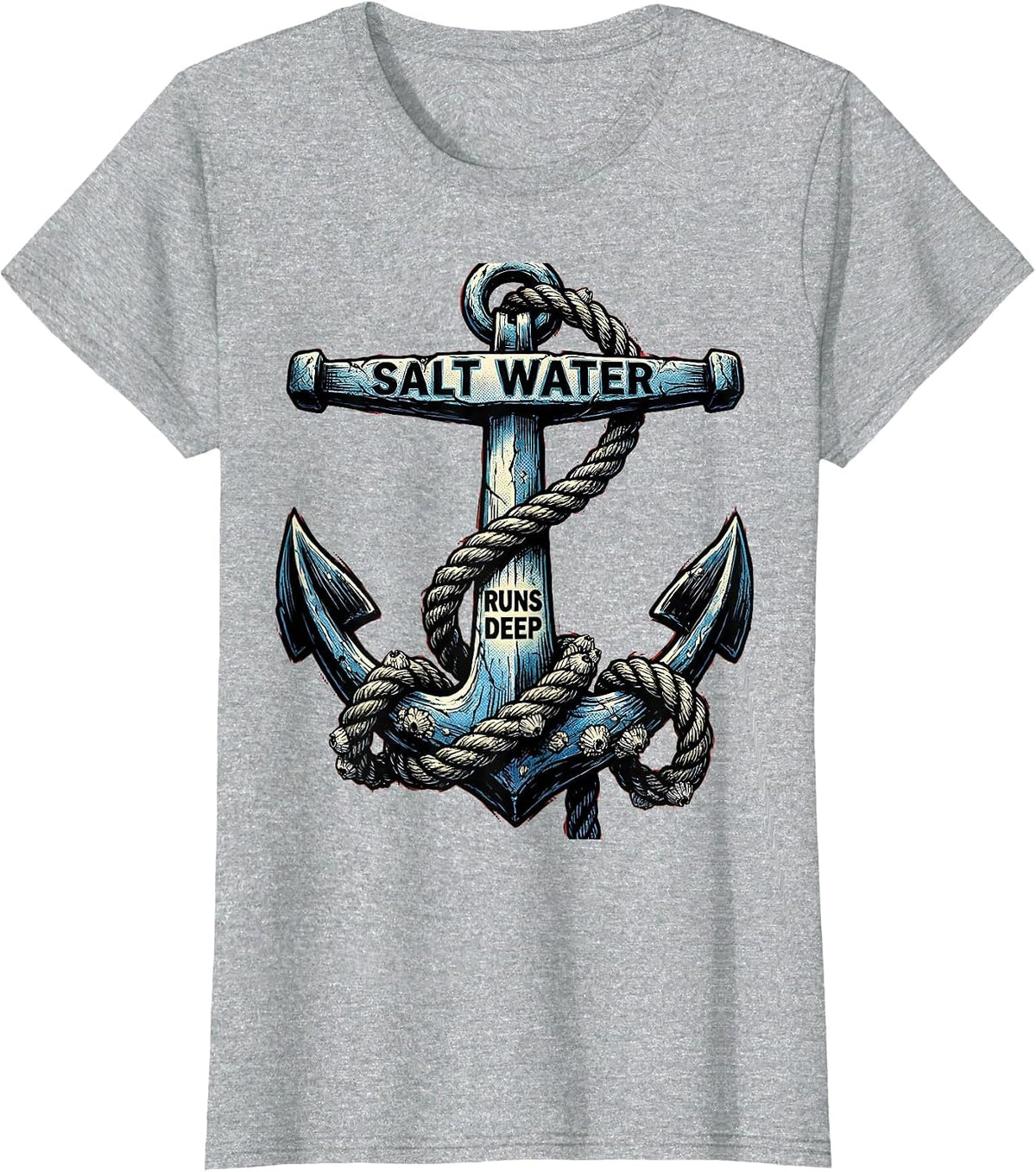 Salt Water Runs Deep Caribbean Design T-Shirt - Heather Grey