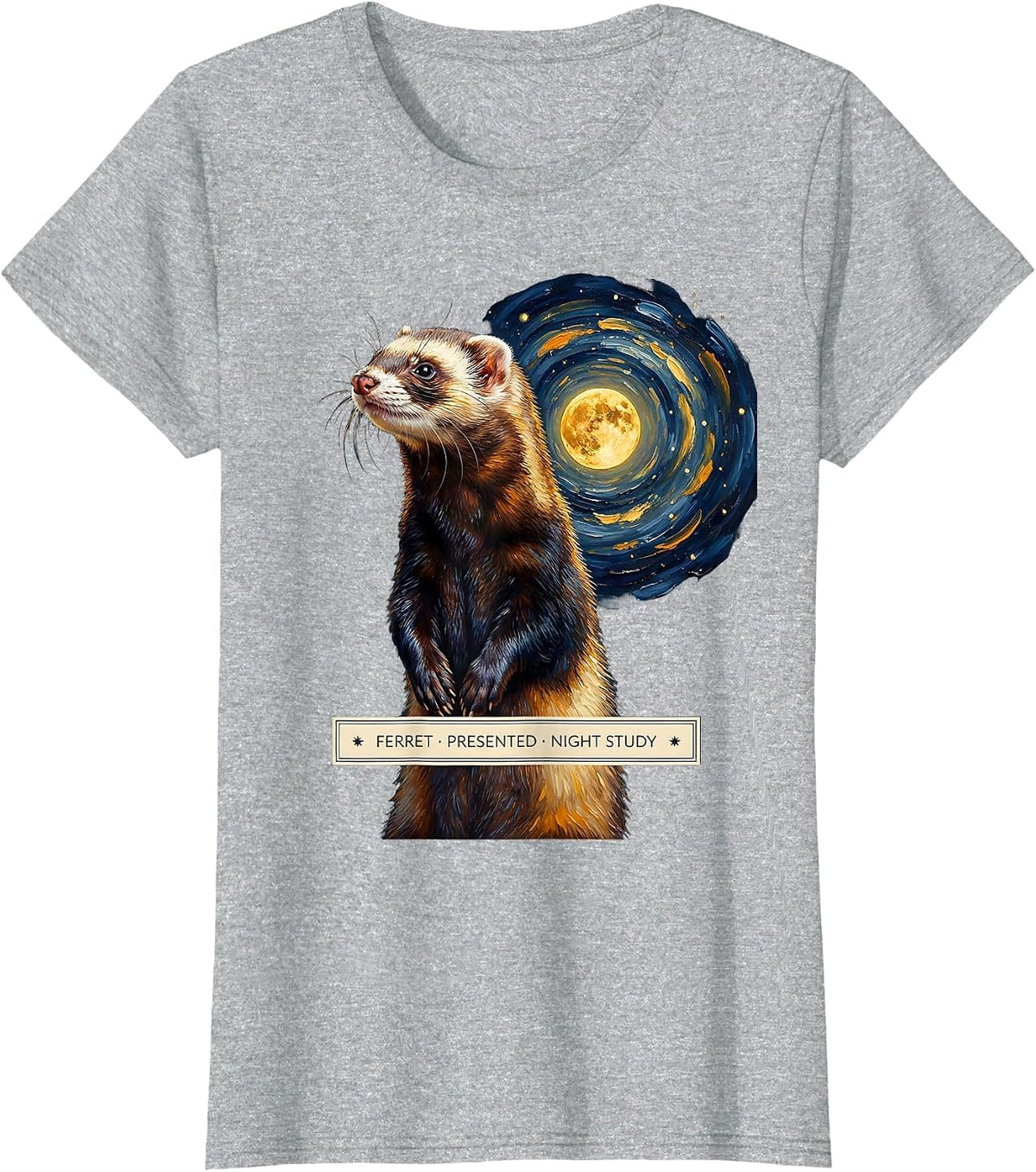 Ferret, Presented, Night Study Van Gogh Art Parody Pet Lover T-Shirt - Heather Grey