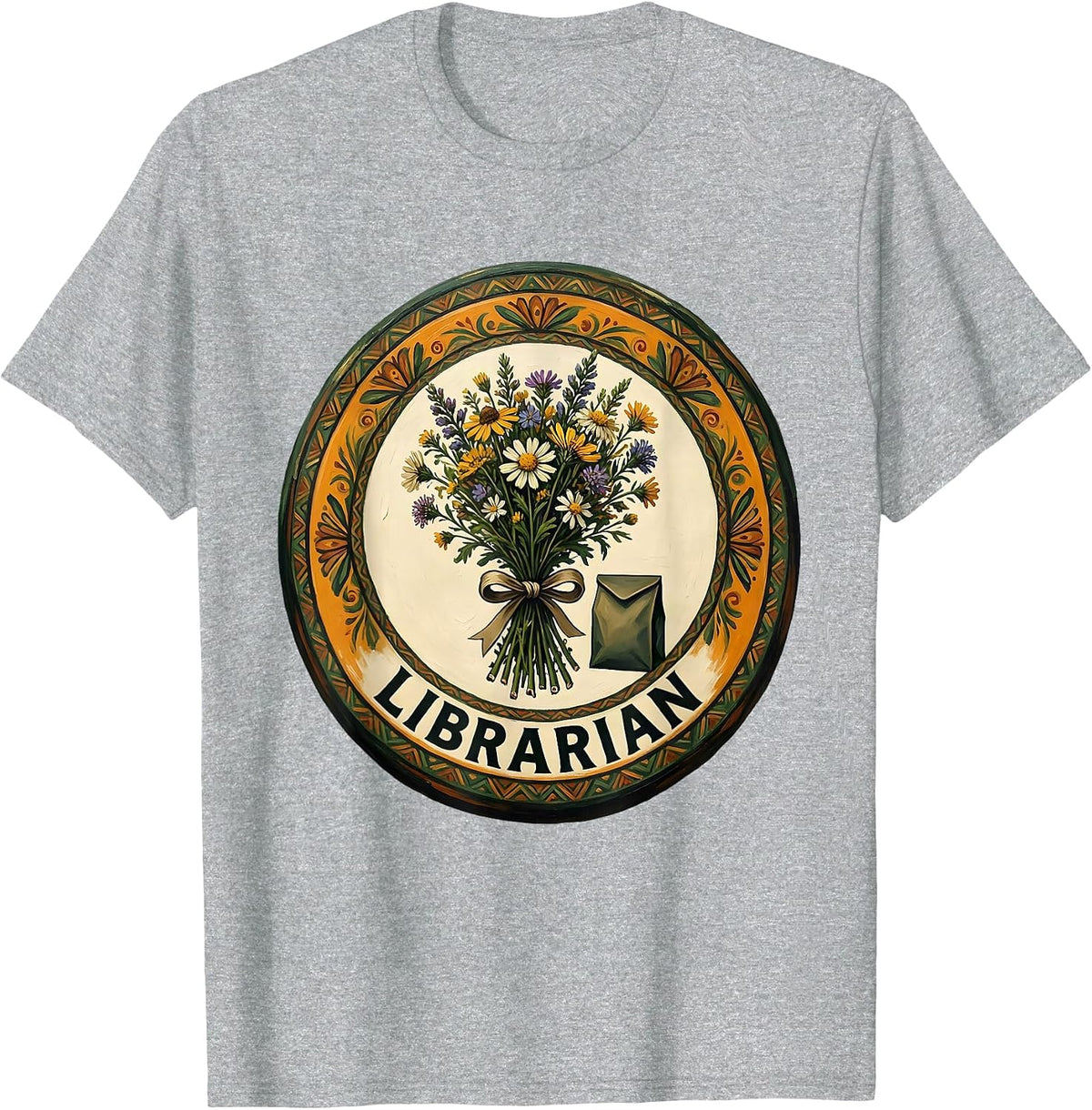 Men's Librarian Folk Art Teacher Appreciation Gift School Start T-Shirt - Heather Grey