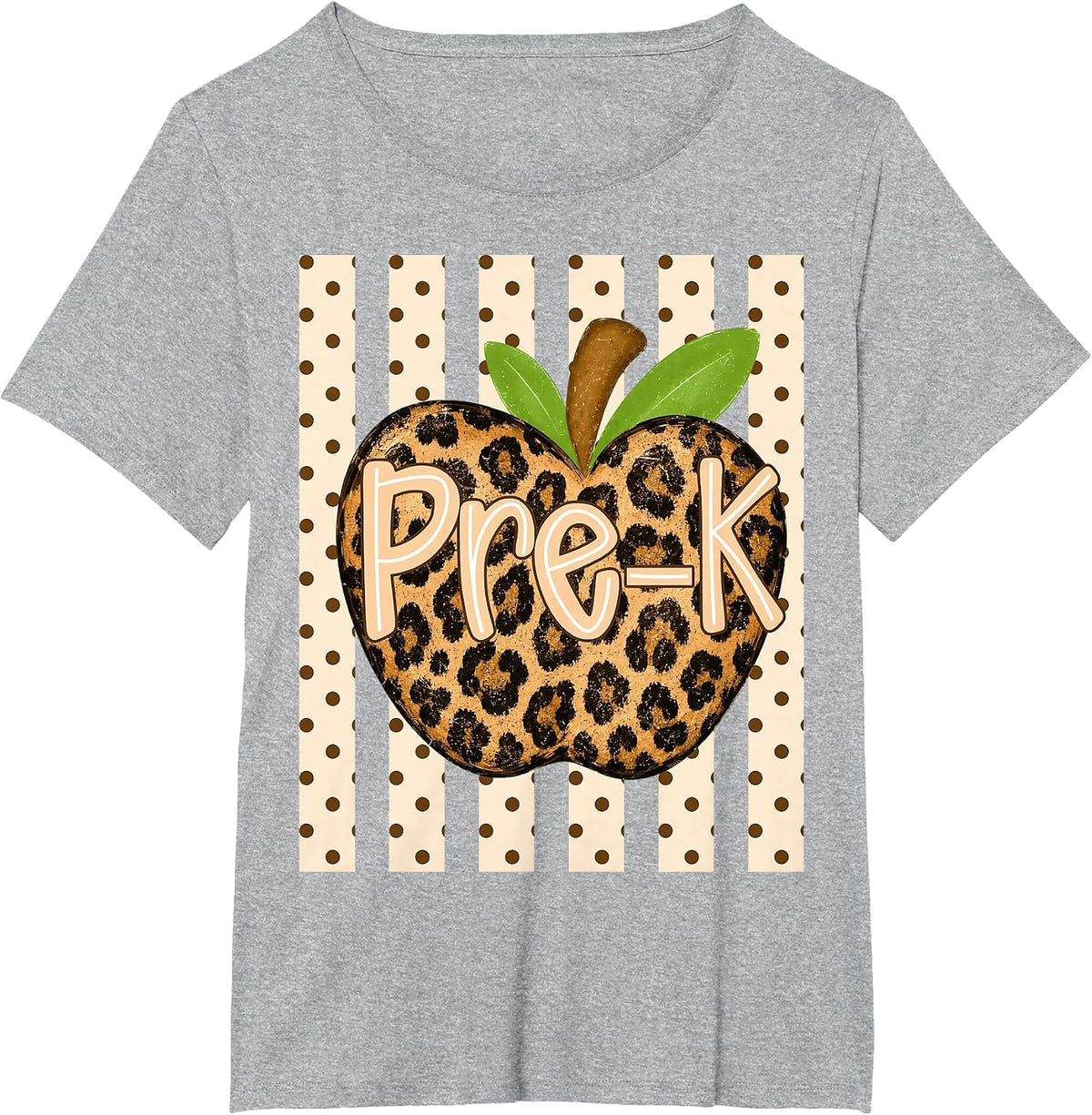 Preppy Leopard Apple Pre-K Back to School Girl Kids T-Shirt - Heather Grey
