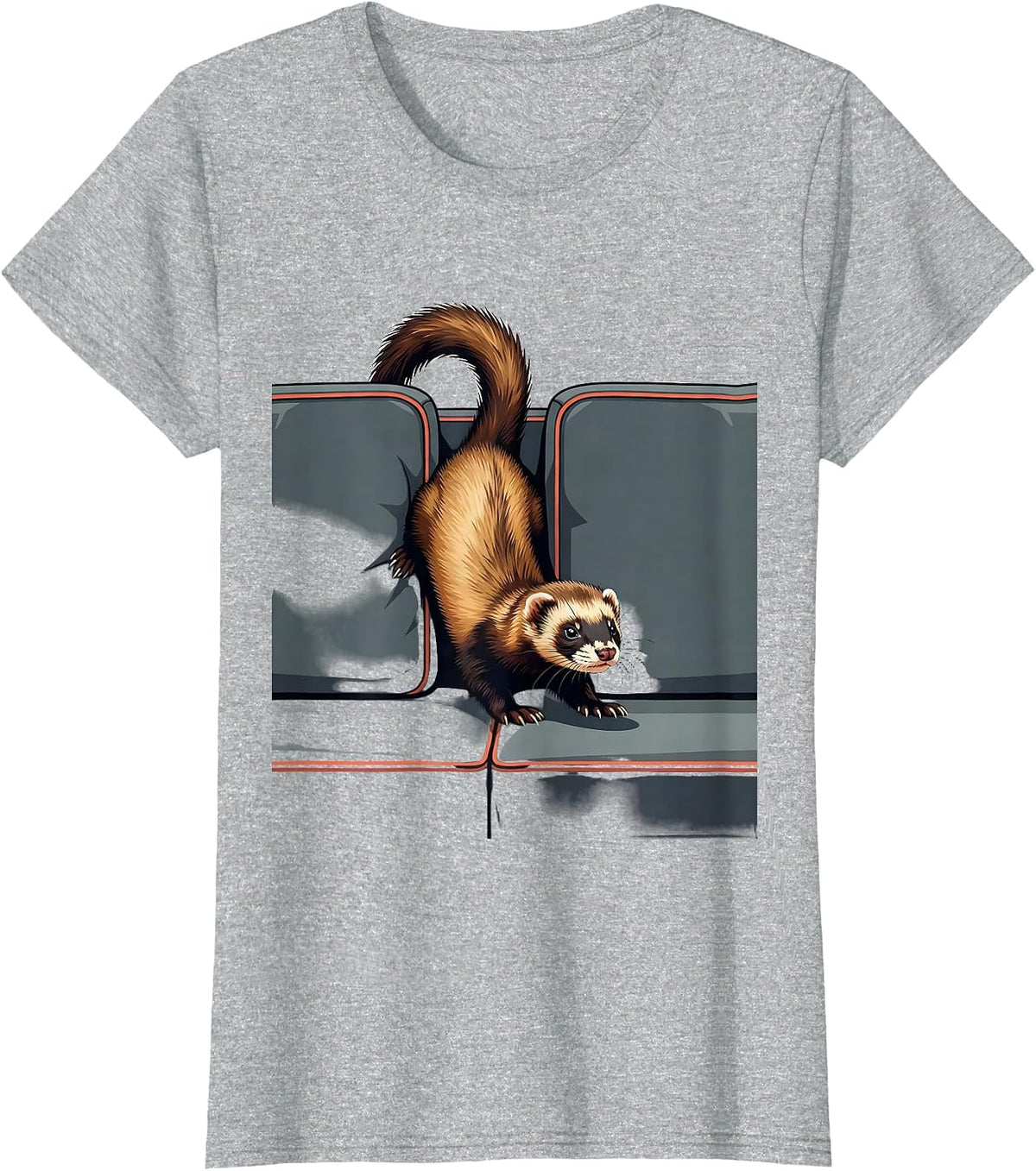 Women's Ferret Wedged Between Cushions Funny Ferret Lover Christmas T-Shirt - Heather Grey
