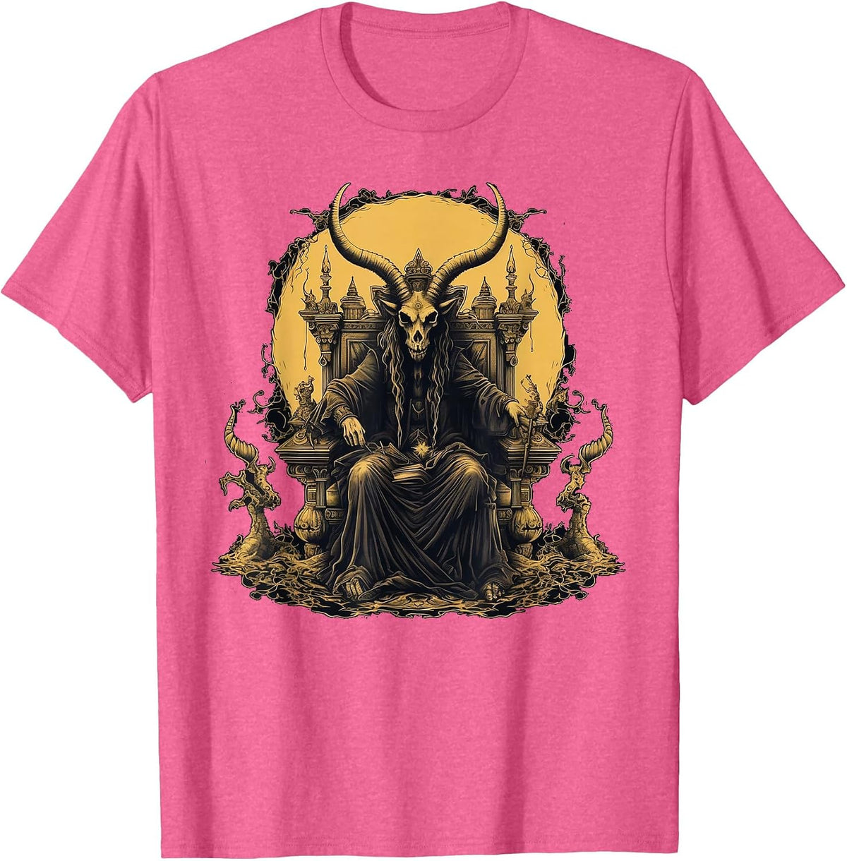 Satanic Baphomet Goat Head | Dark Art Pagan Evil Goth T-Shirt - Pink Heather