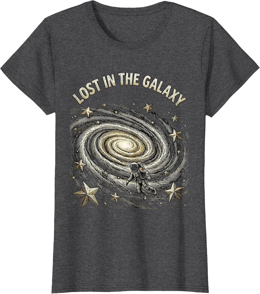 Women's Lost in the Galaxy Cosmic Space Design T-Shirt - Dark Heather Grey
