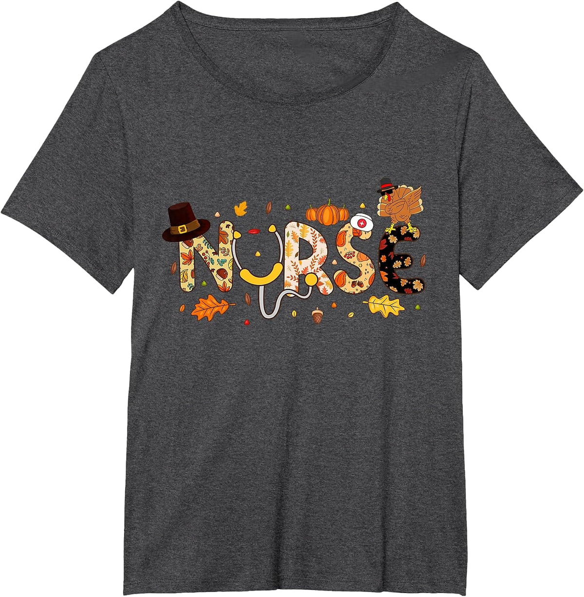 Nurse Thanksgiving Health Worker Nurse Nursing Fall Turkey T-Shirt - Dark Heather Grey