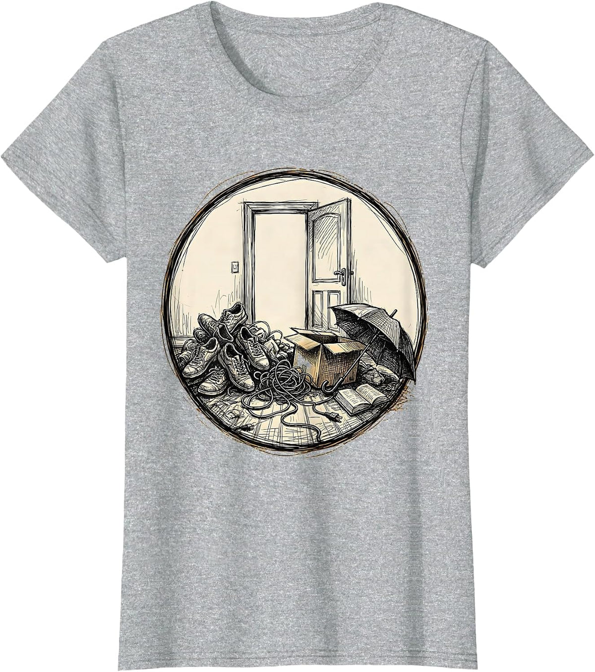 Women's Fall Prevention Cluttered Doorway Illustration T-Shirt - Heather Grey