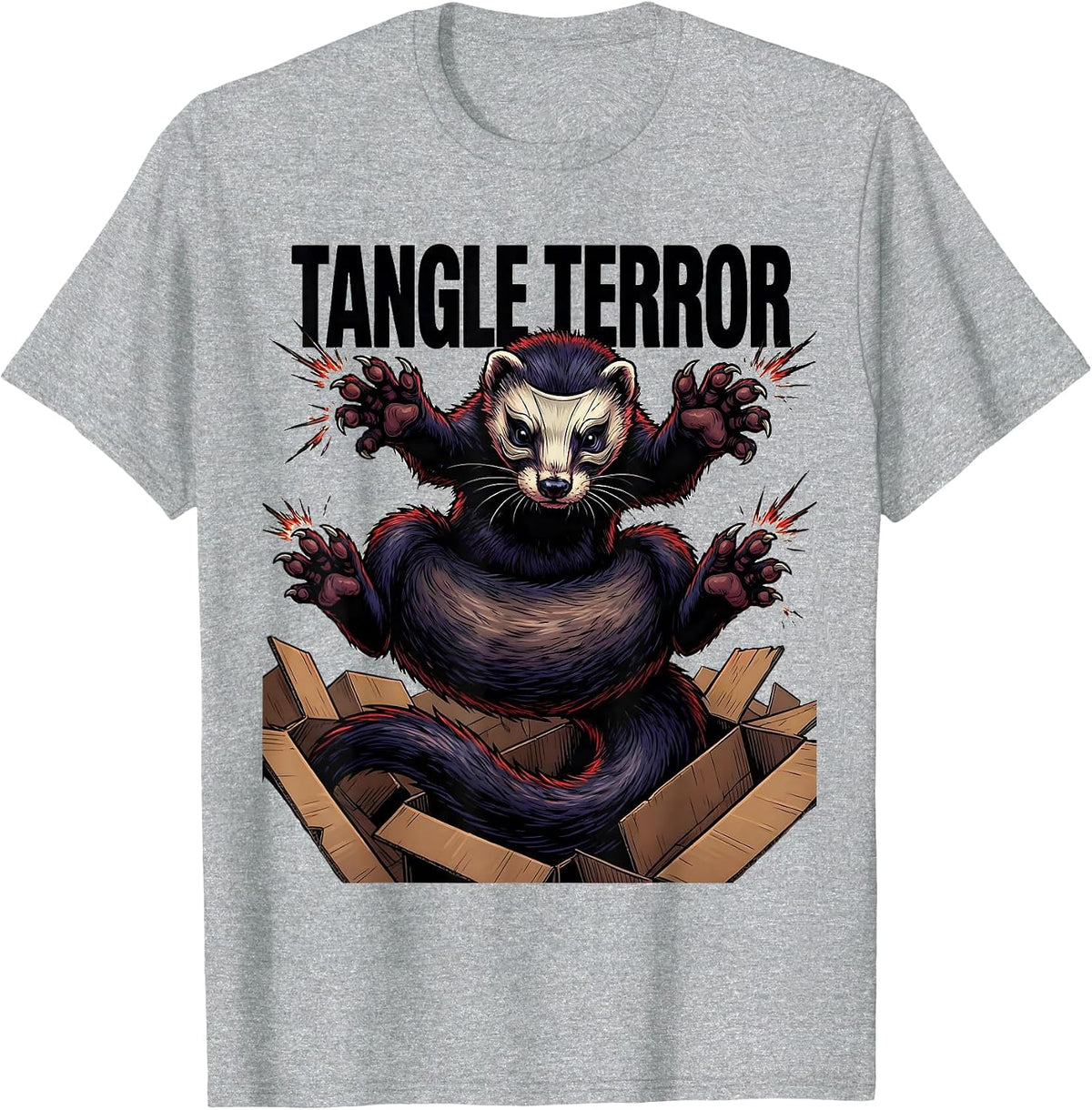 Men's Tangle Terror Cartoon Ferret Lover Gift Ferret Owner Humor T-Shirt - Heather Grey