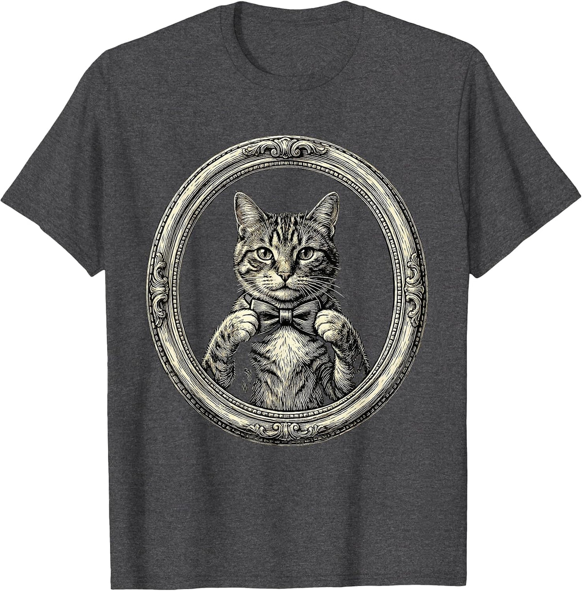 Dapper Cat Adjusting Bow Tie in Mirror T-Shirt - Dark Heather Grey
