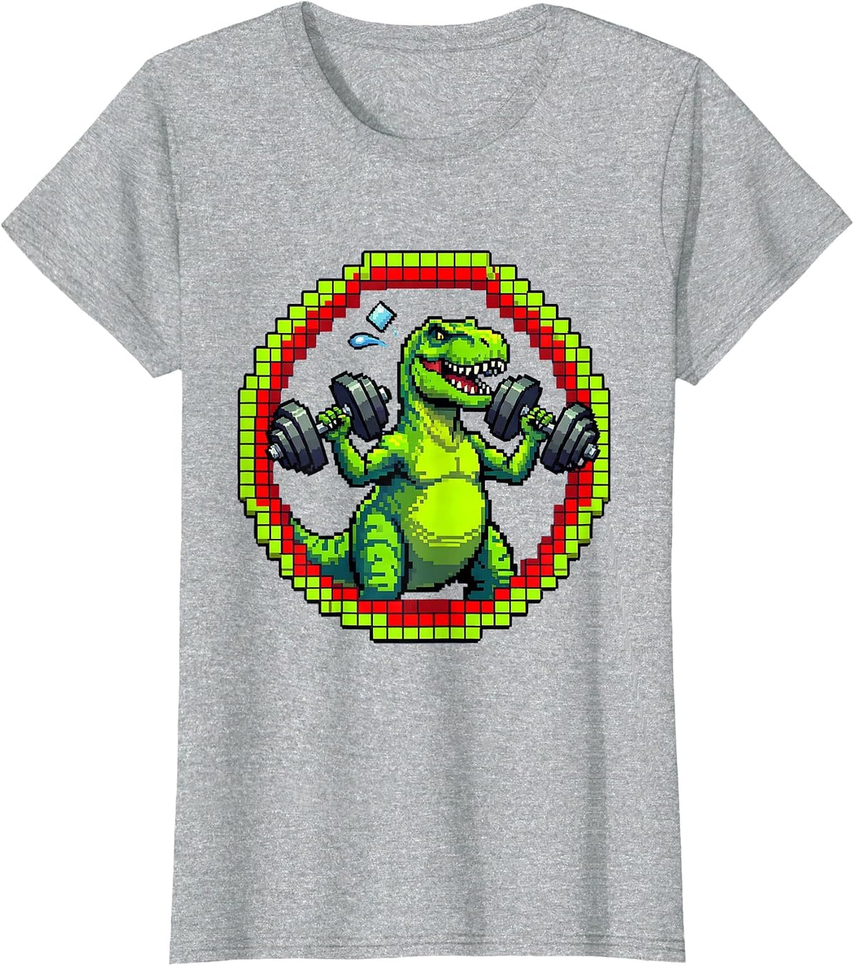 Women's T-Rex Lifting Dumbbells Funny Dinosaur Gym T-Shirt - Heather Grey