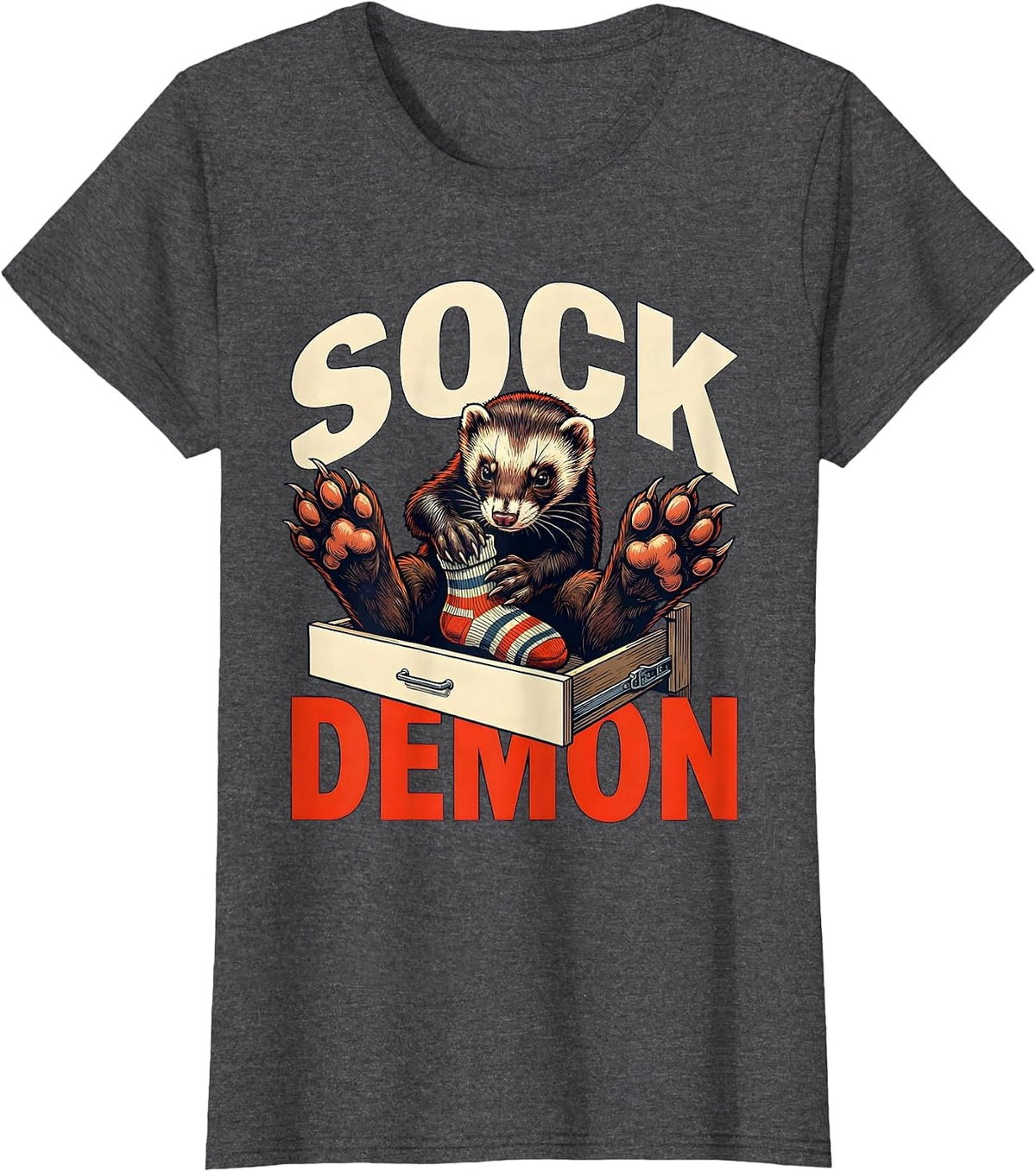 Women's Sock Demon Funny Ferret Lover Gift T-Shirt - Dark Heather Grey