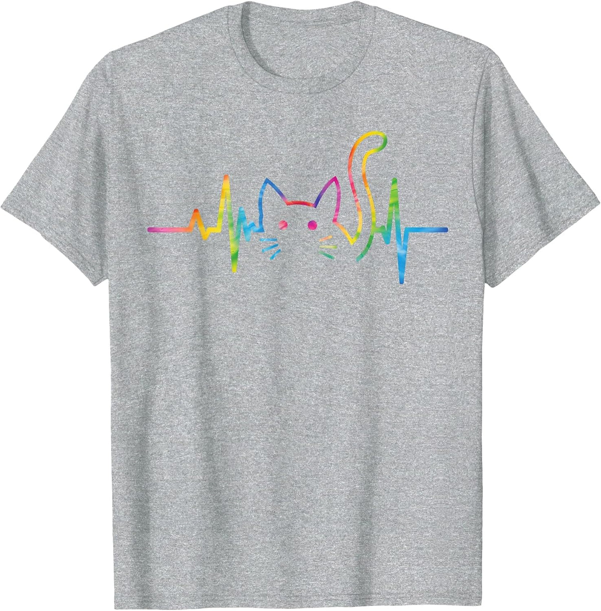 Heartbeat Cat for Women Silhouette Cute Cat Tie Dye Lover T-Shirt - Heather Grey
