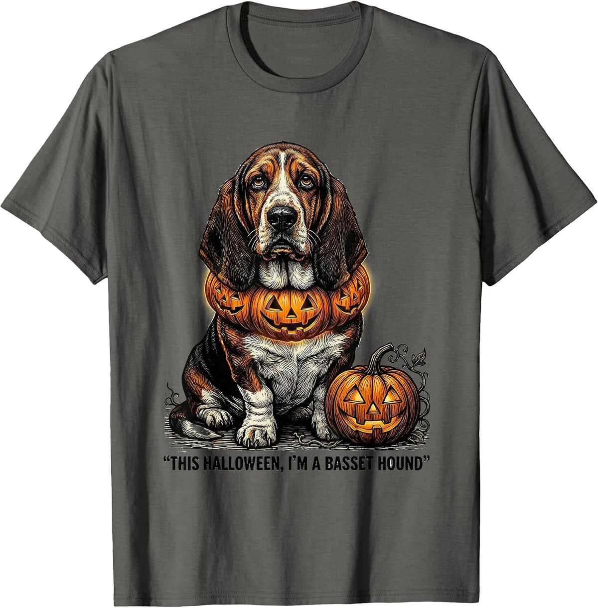 Men's This Halloween, I'm A Basset Hound Cute Dog Breed Halloween T-Shirt - Asphalt Grey