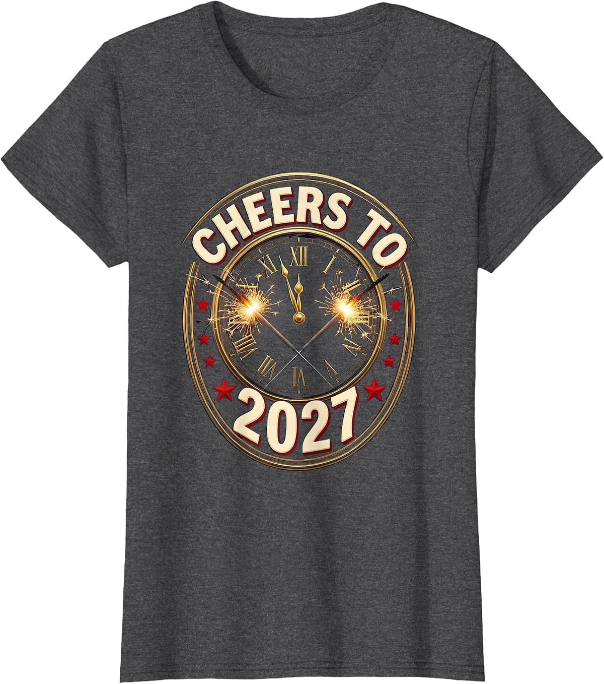 Women's Cheers To 2027 Emblem Novelty Party Countdown T-Shirt - Dark Heather Grey
