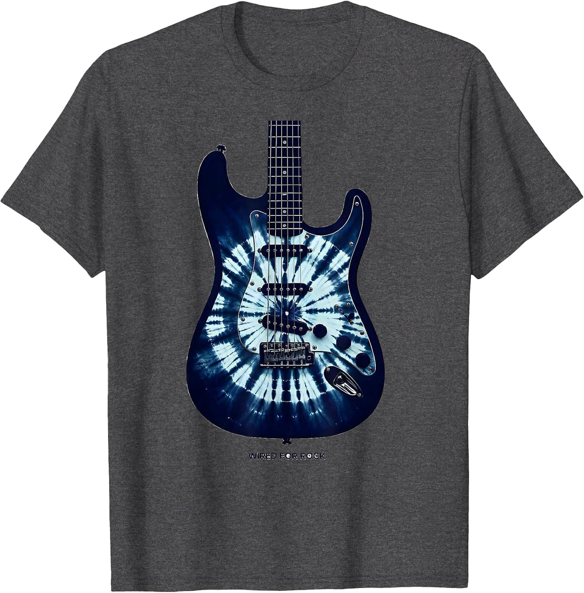 Wired for Rock Electric Guitar Music Design T-Shirt - Dark Heather Grey