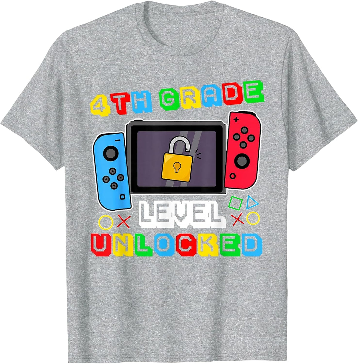 4th Grade Level Unlocked Gamer Back to School Boy T-Shirt - Heather Grey