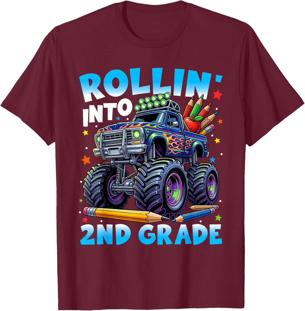Back to School First Day Truck Rollin' Into 2nd Grade Boys T-Shirt - Burgundy