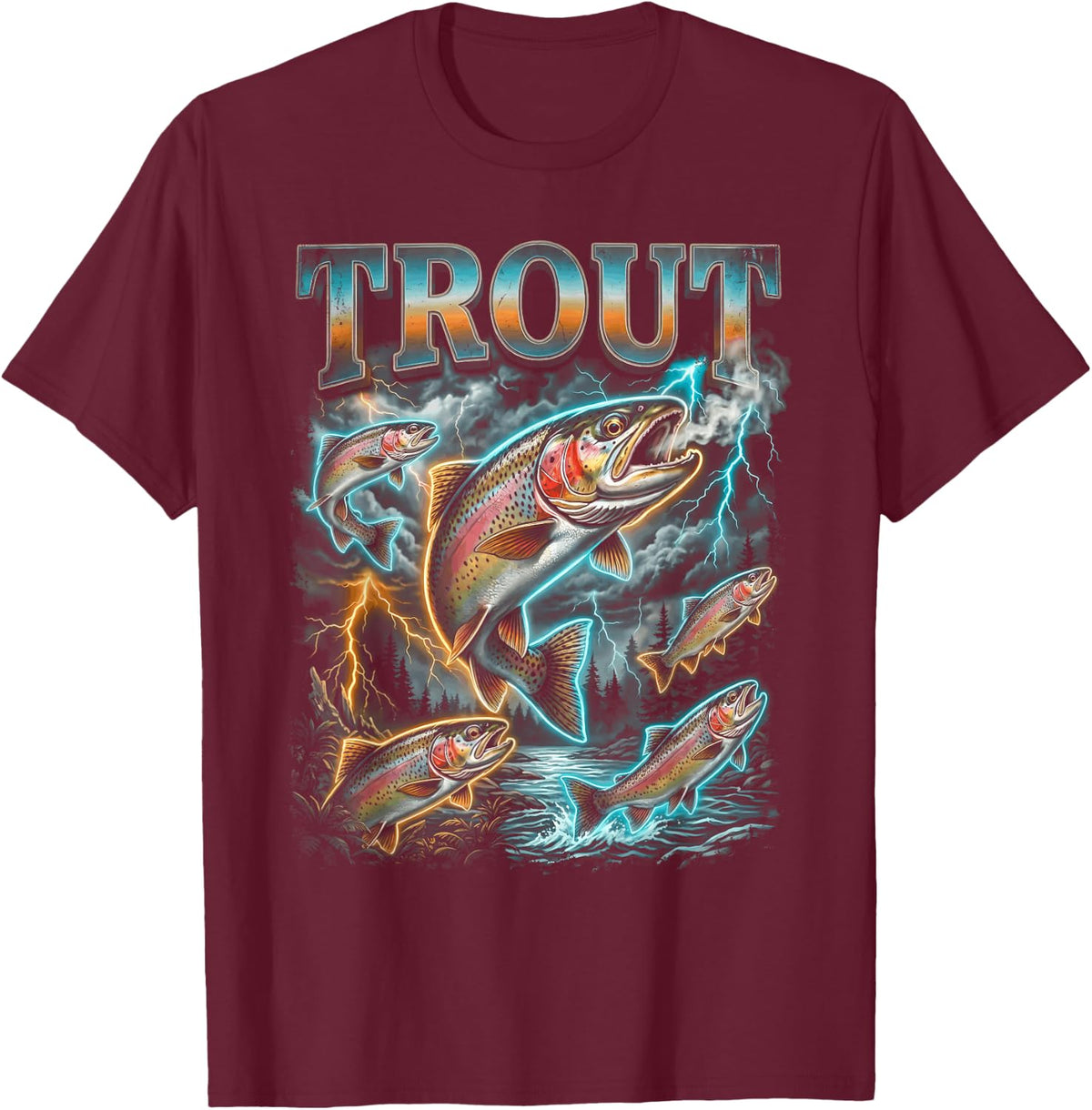 Trout Blitz Lightning Storm T-Shirt - Burgundy
