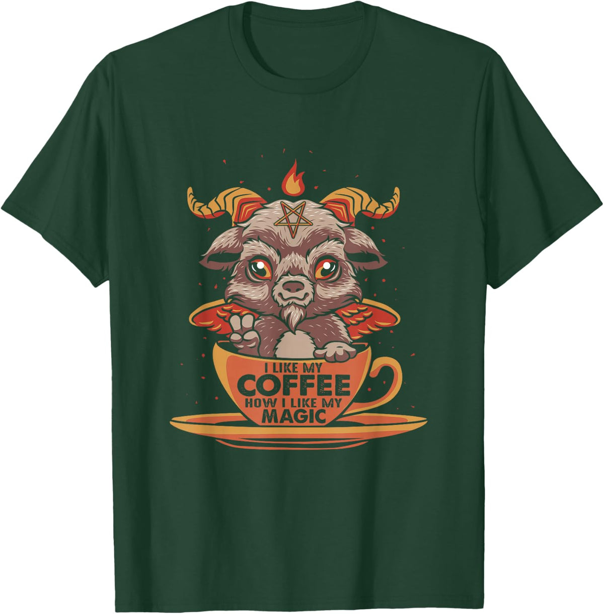 Baphomet Coffee Shirt I Like My Coffee Occult Coffee Lovers T-Shirt - Dark Green