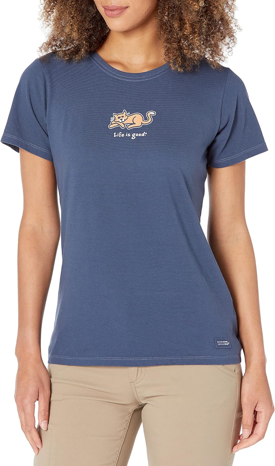 Life is Good Women's Vintage Crusher Graphic T-Shirt Cat - Darkest Blue
