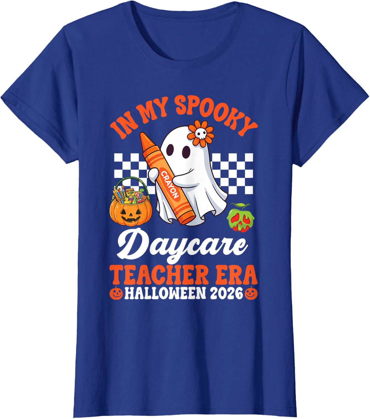 in My Spooky Daycare Teacher Era Halloween 2026 Ghost Kids T-Shirt - Royal Blue