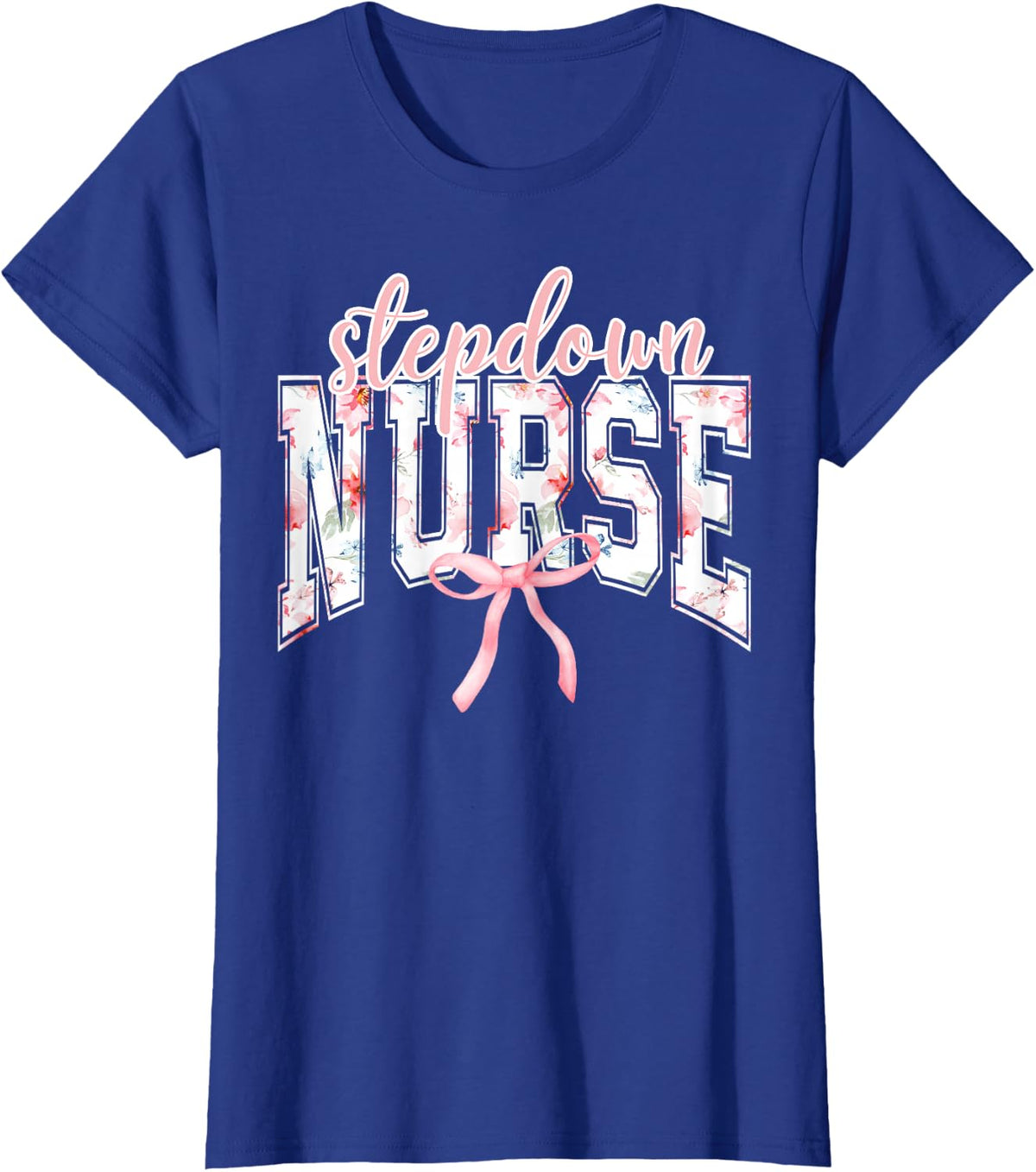 Retro Bow Floral Stepdown Nurse Stepdown Unit CVICU CTICU T-Shirt - Royal Blue