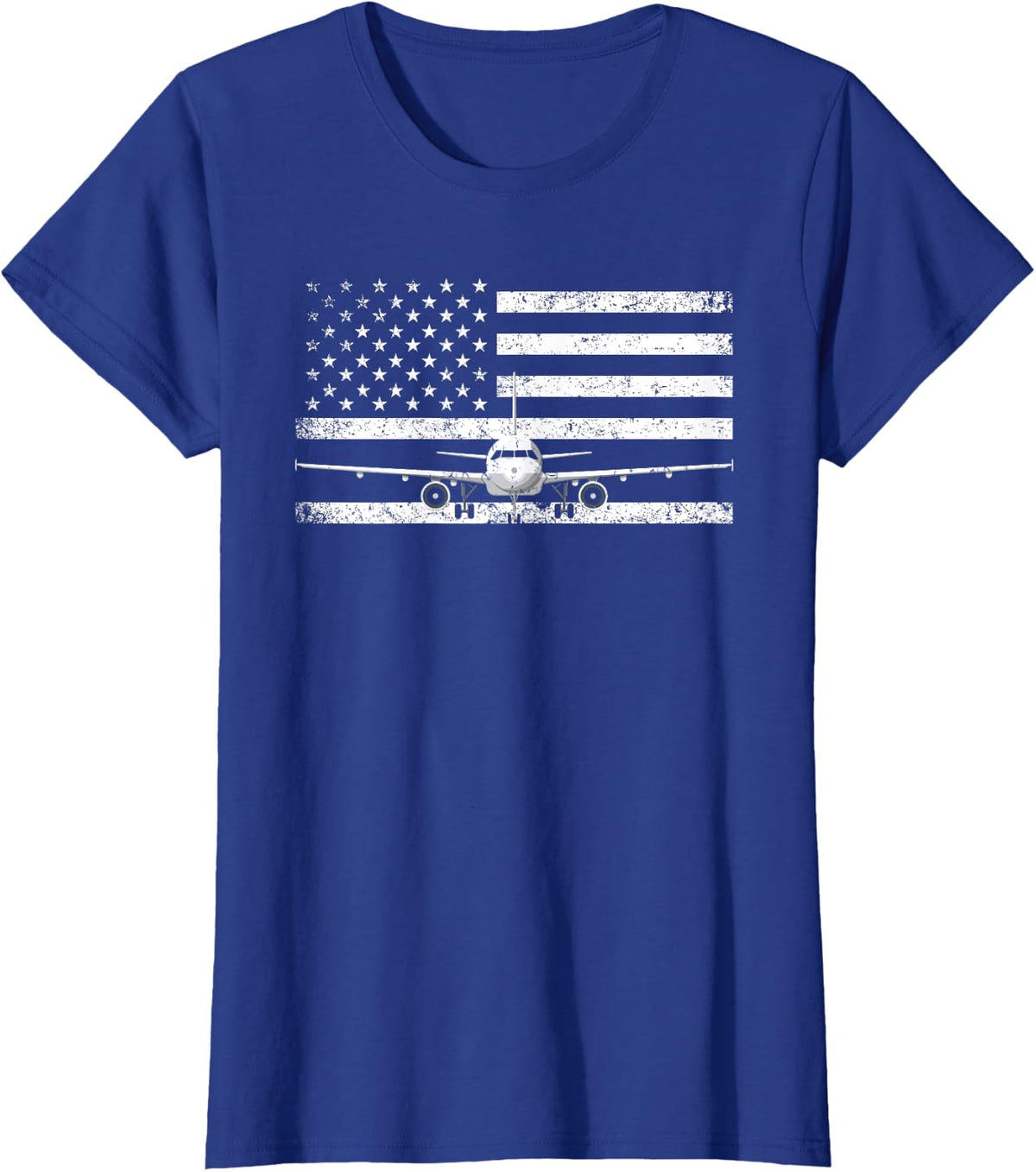 US Flag Airplane Patriotic American Pilot T-Shirt - Royal Blue