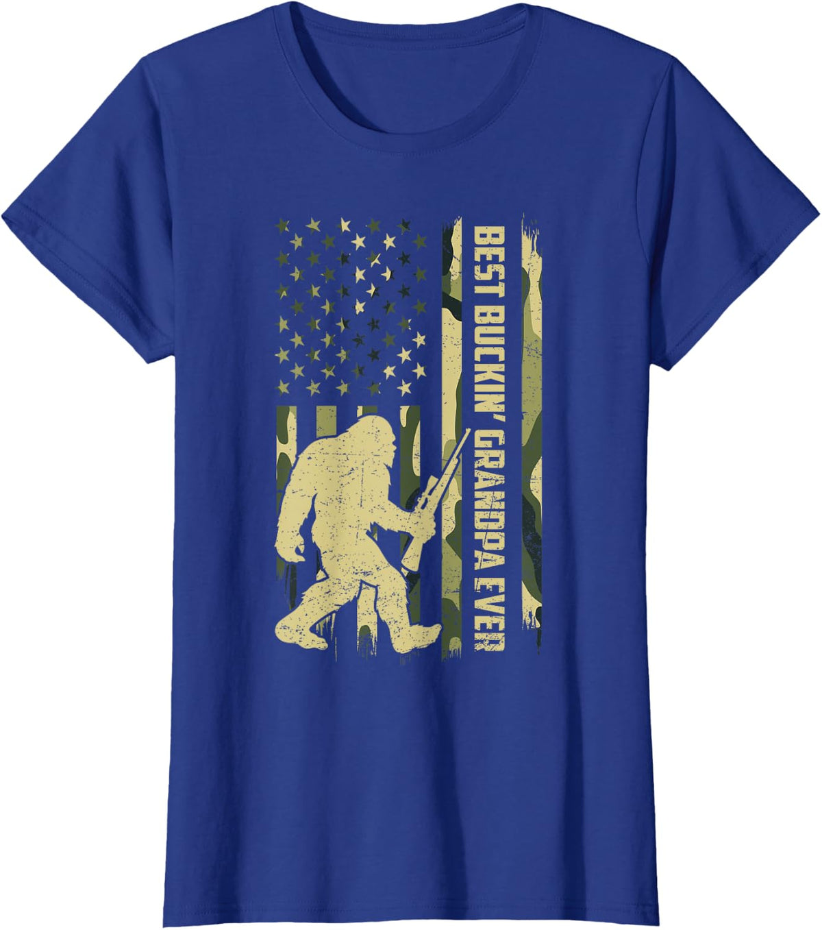 Best Buckin' Grandpa Ever US Camouflage Bigfoot Deer Hunting T-Shirt - Royal Blue