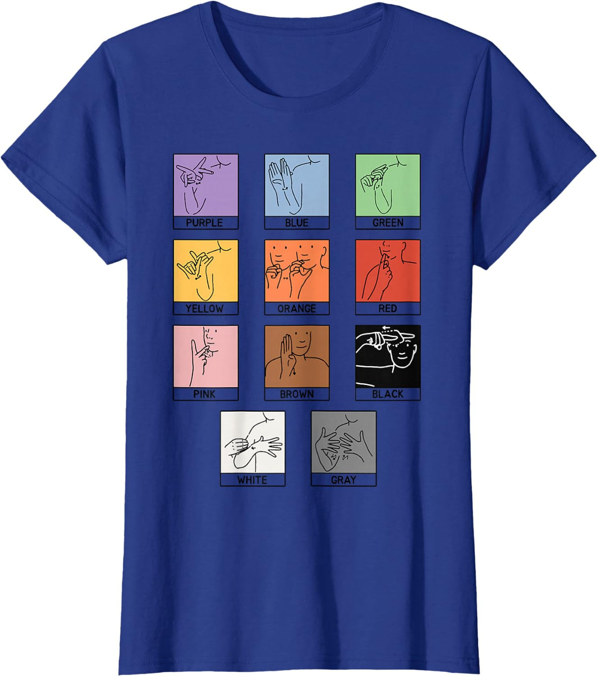 Colors ASL Sign Language Deaf Sign Language Simple ASL T-Shirt - Royal Blue