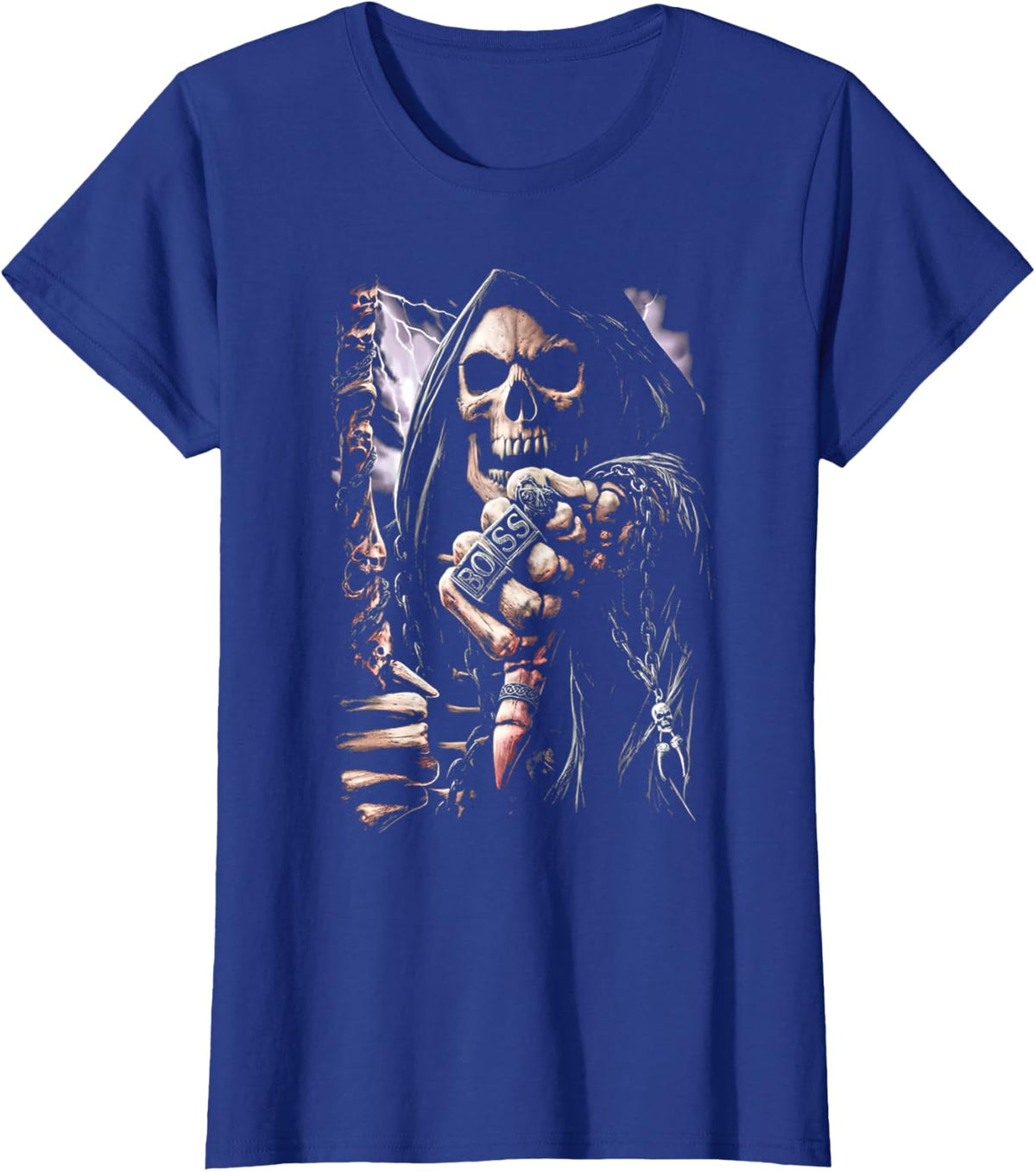 Scary Grim Reaper Boss Ring Death Skeleton Skull Halloween T-Shirt - Royal Blue