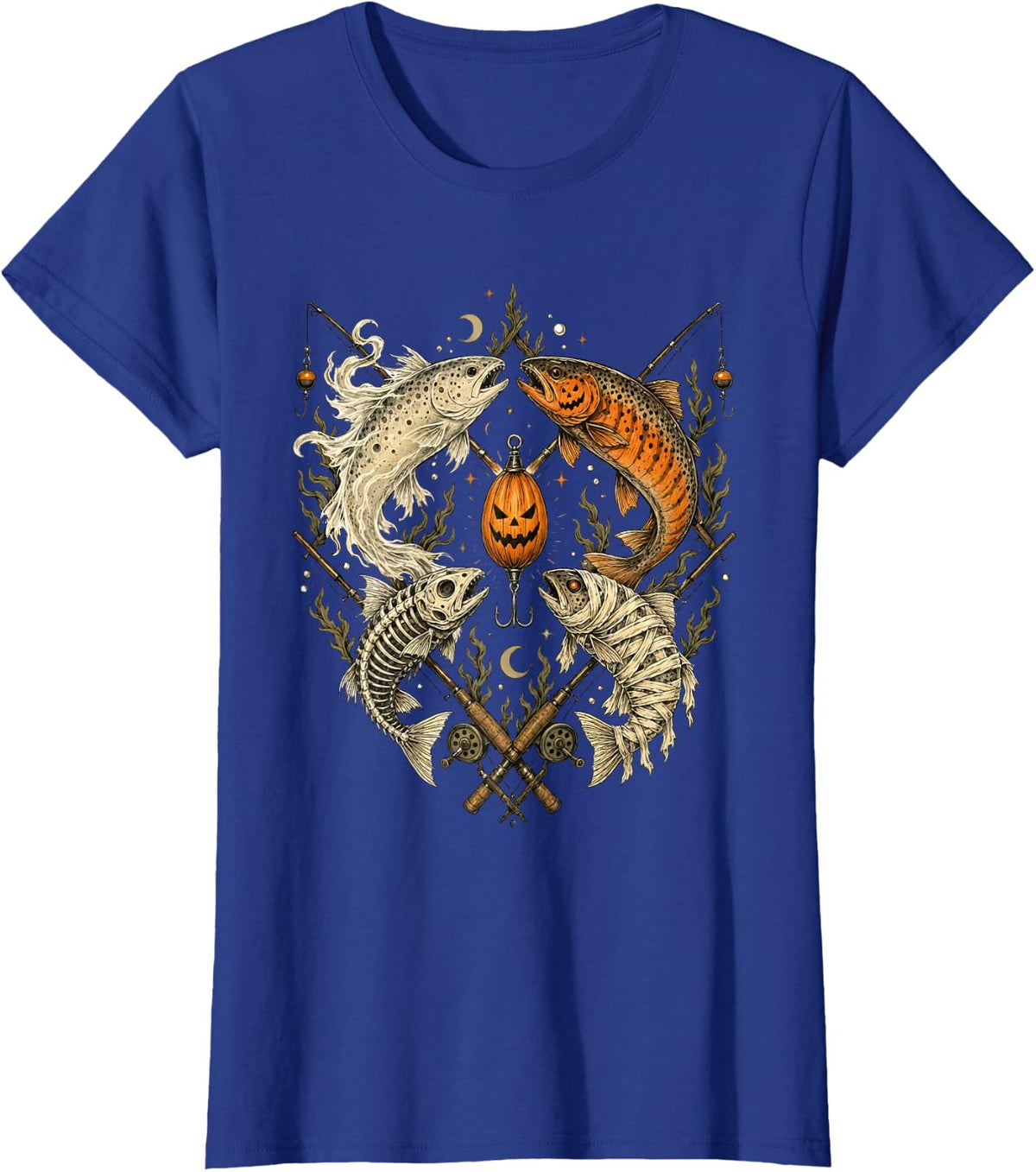 Halloween Trout Fish Ghost Pumpkin Skeleton Mummy T-Shirt - Royal Blue