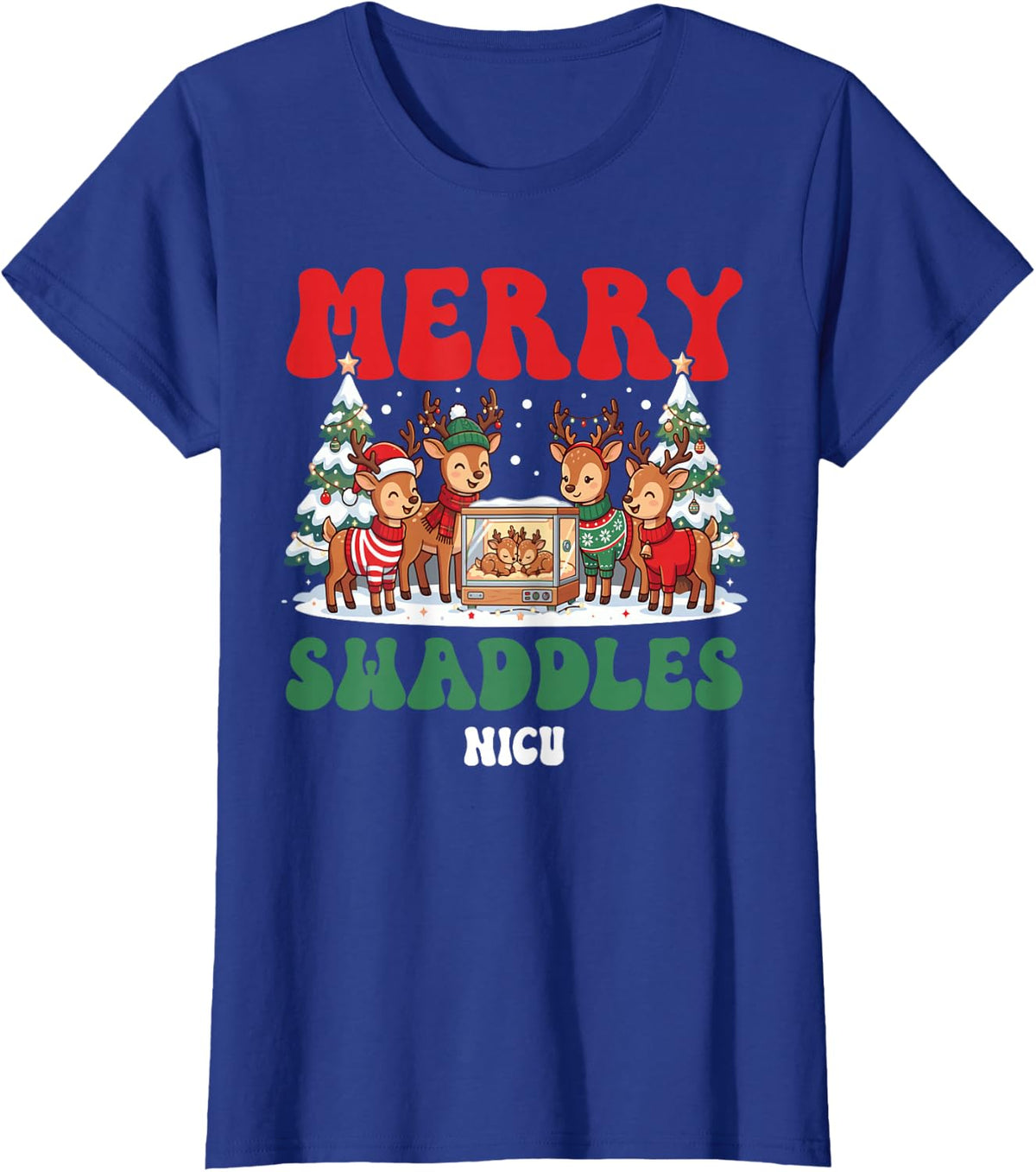 Merry Swaddles NICU Christmas NICU Nurse Xmas NICU Nursing T-Shirt - Royal Blue