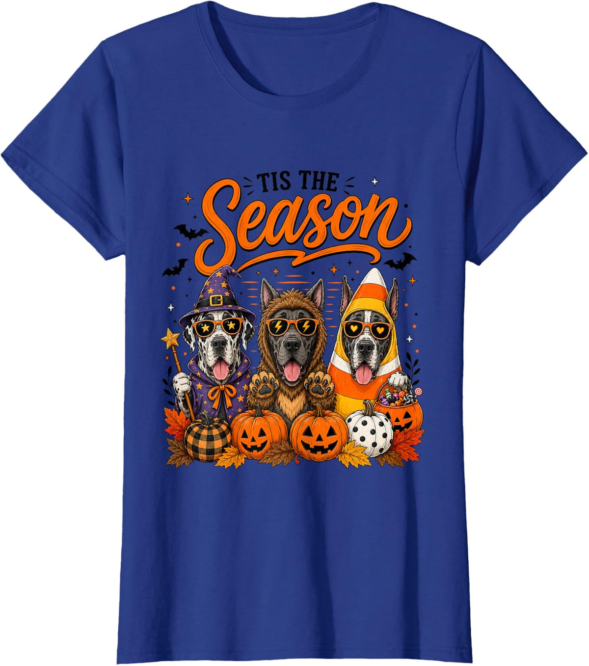 Tis The Season Halloween Great Dane Pumpkin Costume T-Shirt - Royal Blue