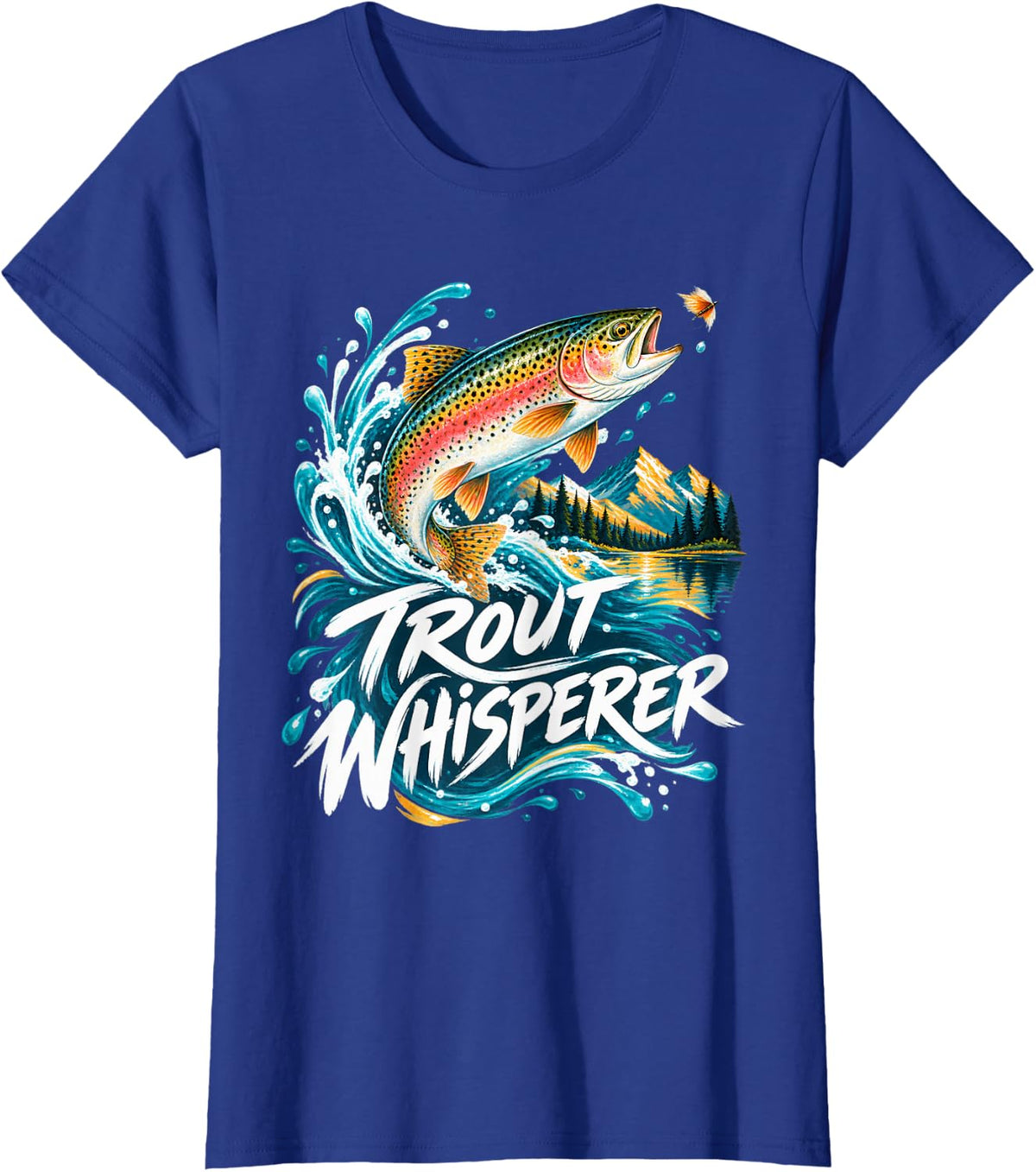 Trout Whisperer Fish in Alpine River T-Shirt - Royal Blue