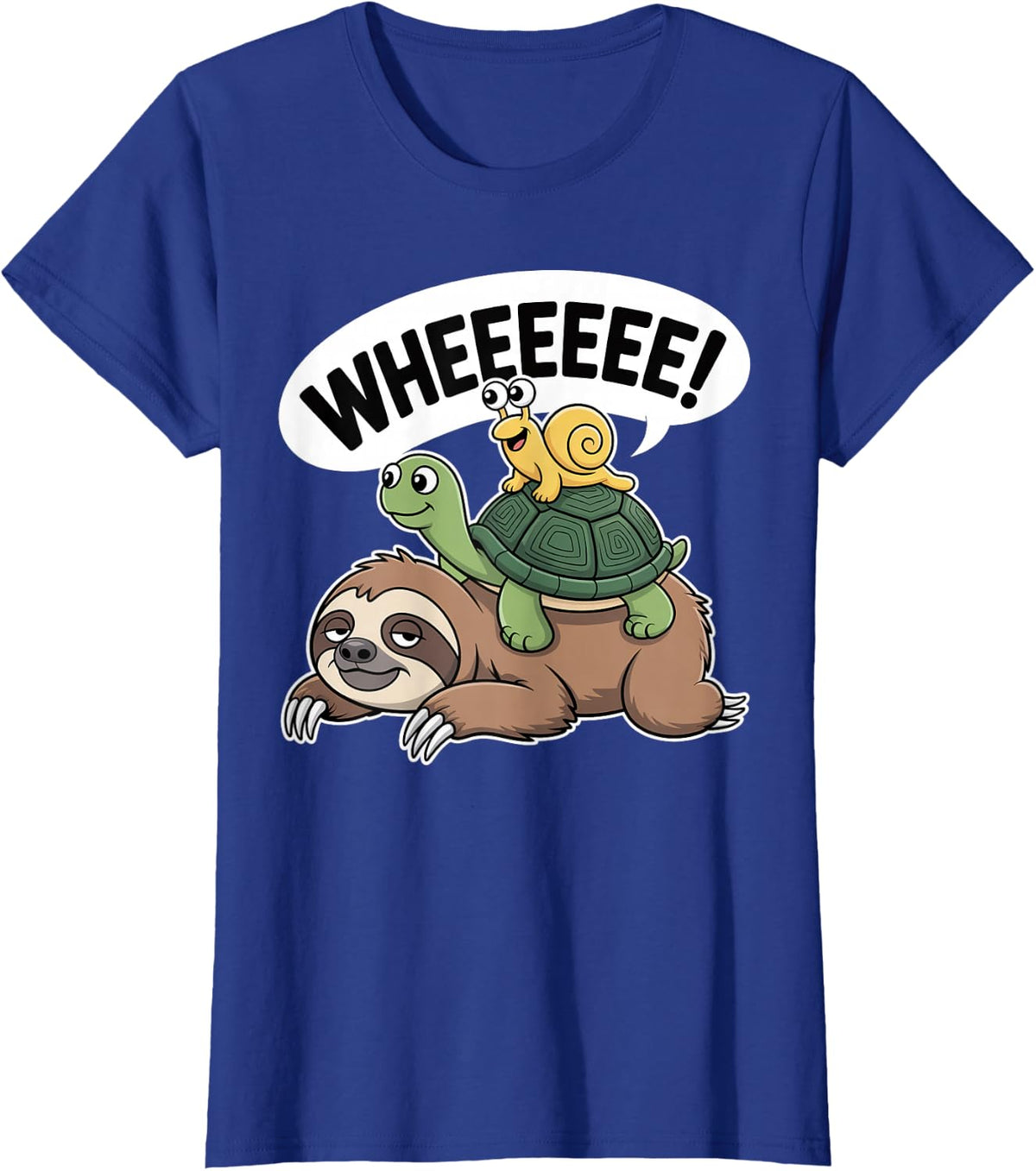 Sloth Turtle Snail Piggyback Funny Animal Lover Running Wild T-Shirt - Royal Blue