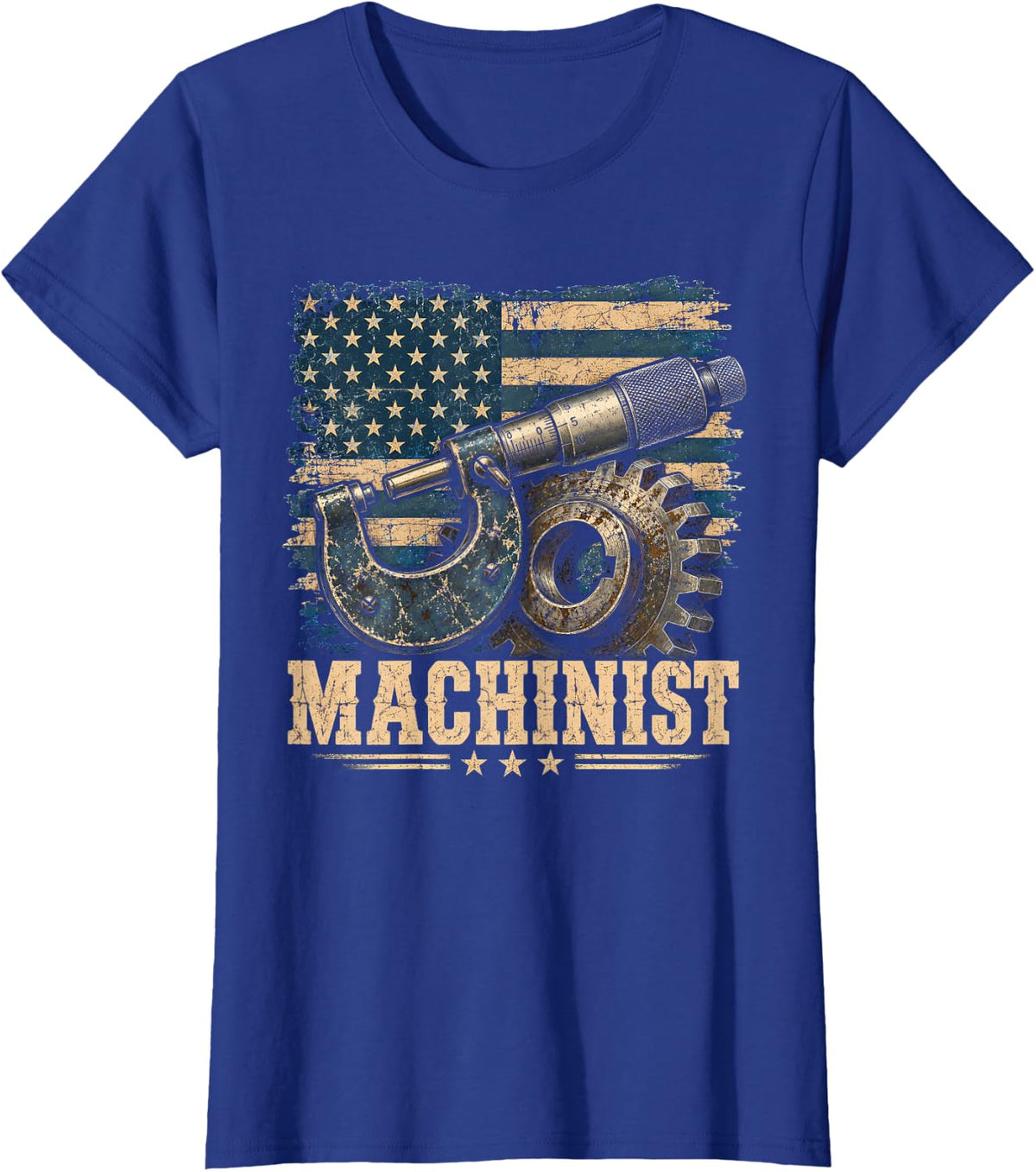 Machinist American Flag Vintage T-Shirt - Royal Blue