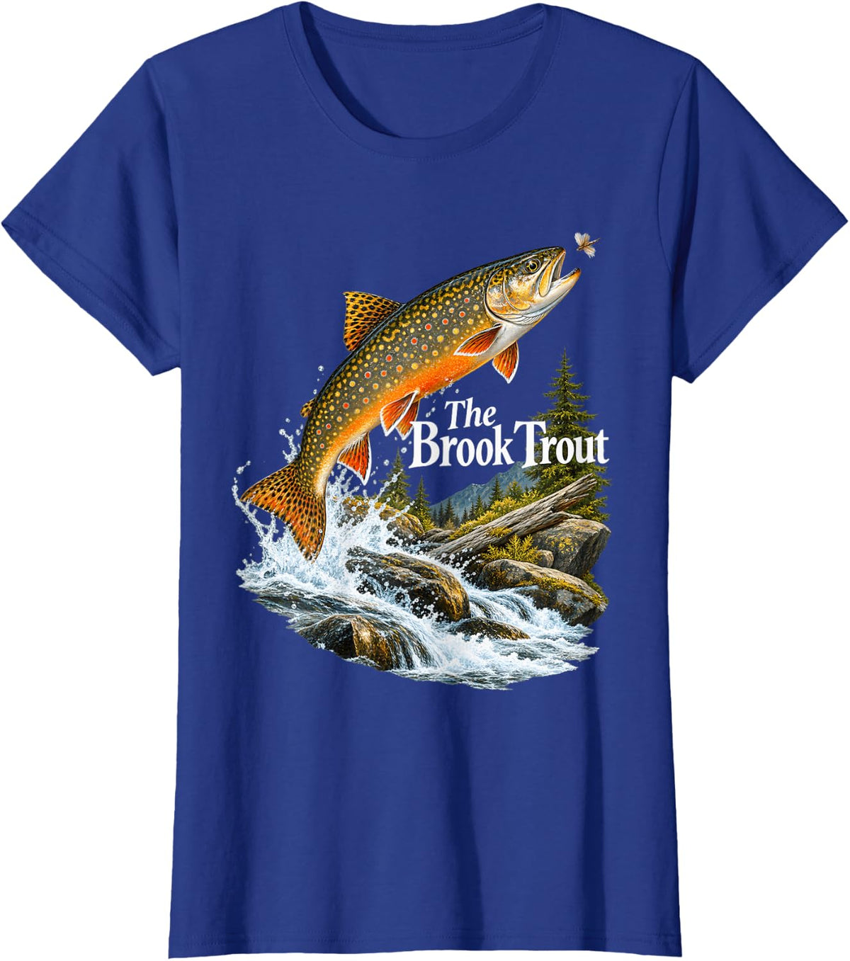The Brook Trout Leaping Fish and Forest T-Shirt - Royal Blue