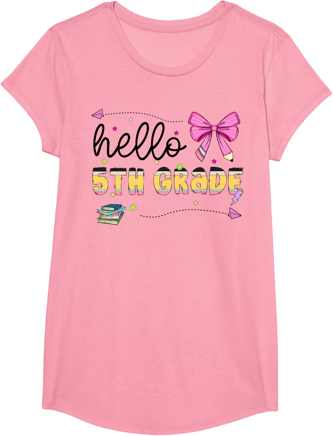 Hello 5th Grade Girls Coquette Fifth Grade Back to School T-Shirt - Girls Pink